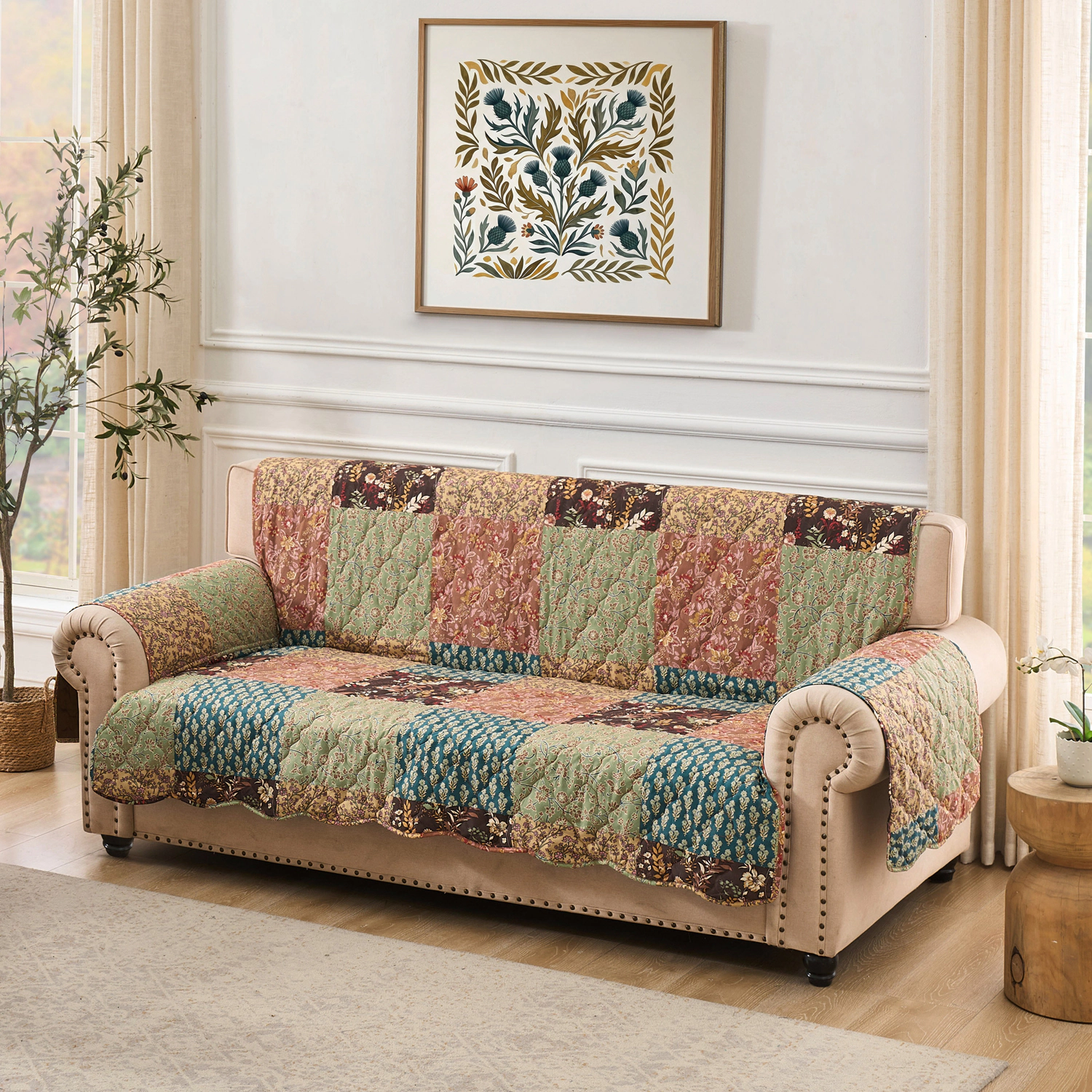 Greenland Home Fashions Hazel 100% Polyester Quilted Furniture Protector Sofa 127x77 Multi