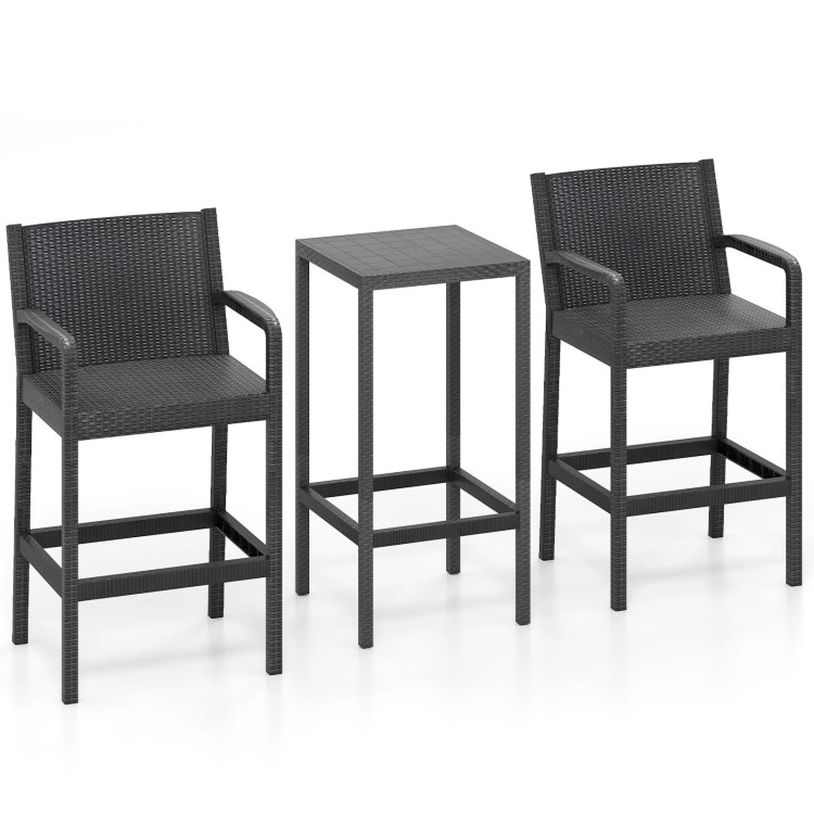 SUGIFT 3-Piece PP Seats Metal Frame 2 Stools 1 Table Patio Bar Set 19.5-in x 19.5-in x 39.5-in 110-lb Capacity Black