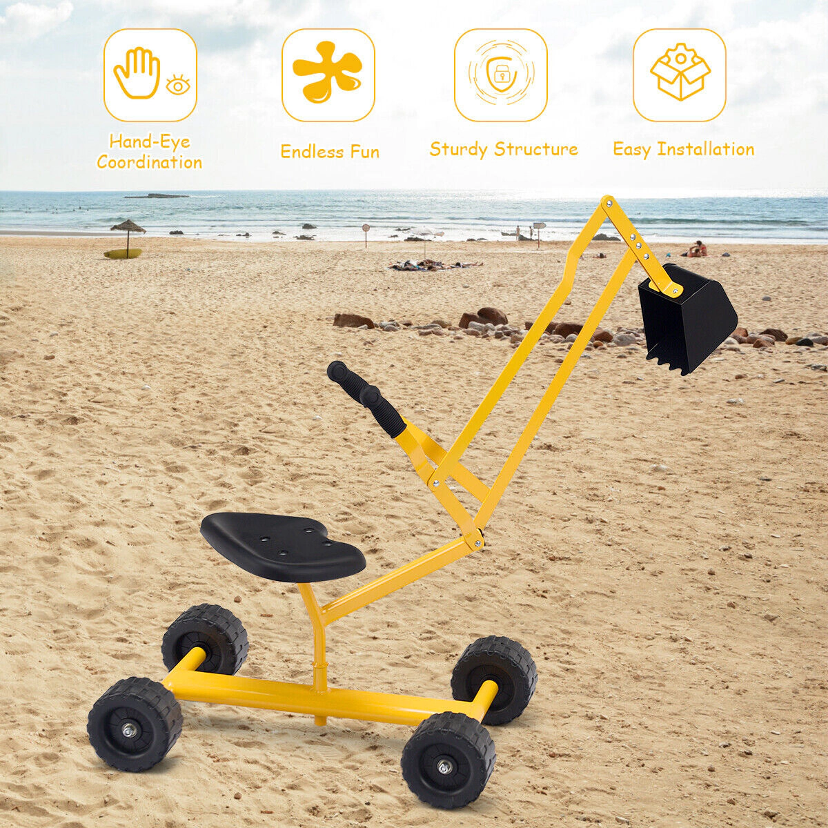SUGIFT Yellow Heavy Duty Steel Frame and 360-Degree Swivel Seat Kids Ride-On Sand Digger