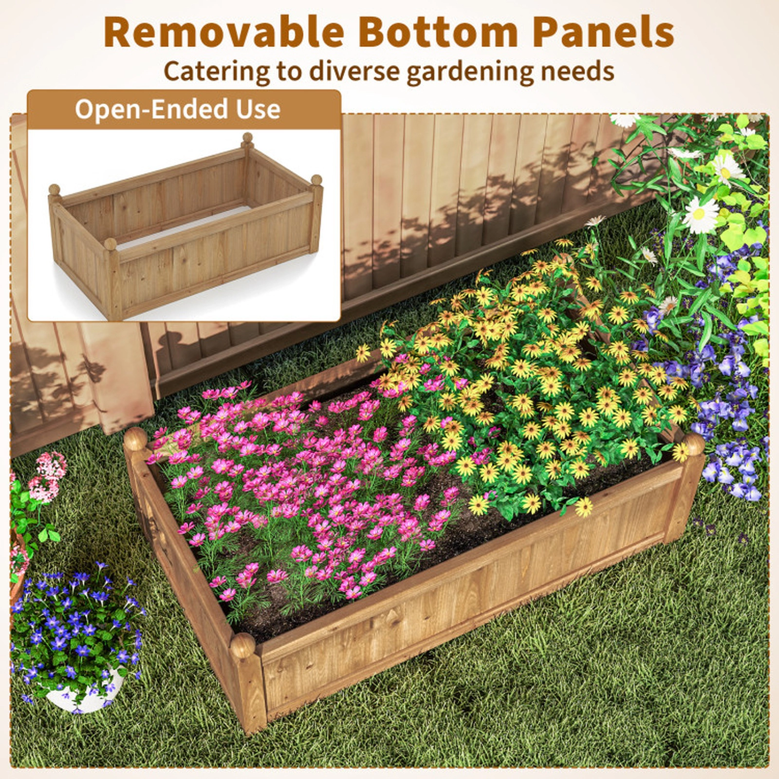 SUGIFT 46-in x 24-in 110-lb Capacity Rustic Fir Wood Raised Garden Bed Planter Box with Drainage Gaps