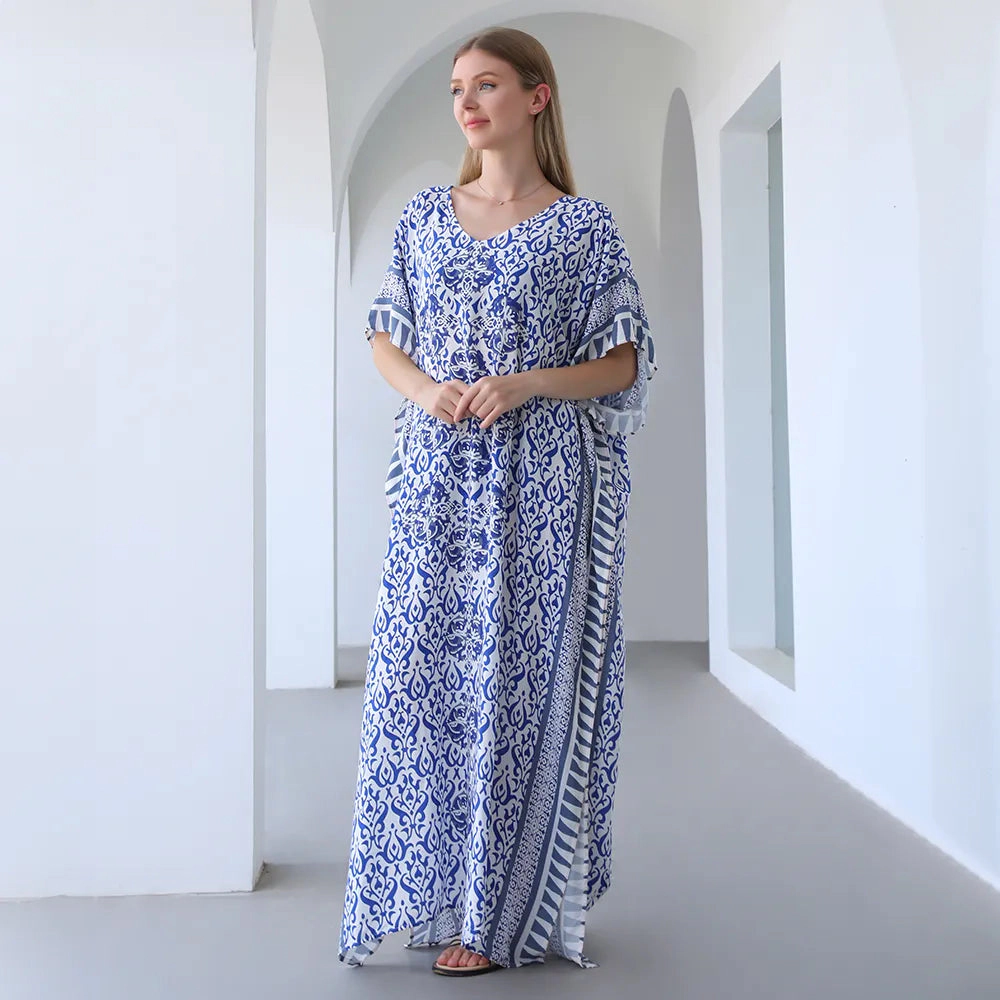 Youzey Women's Mediterranean Floral Mosiac Maxi Dress