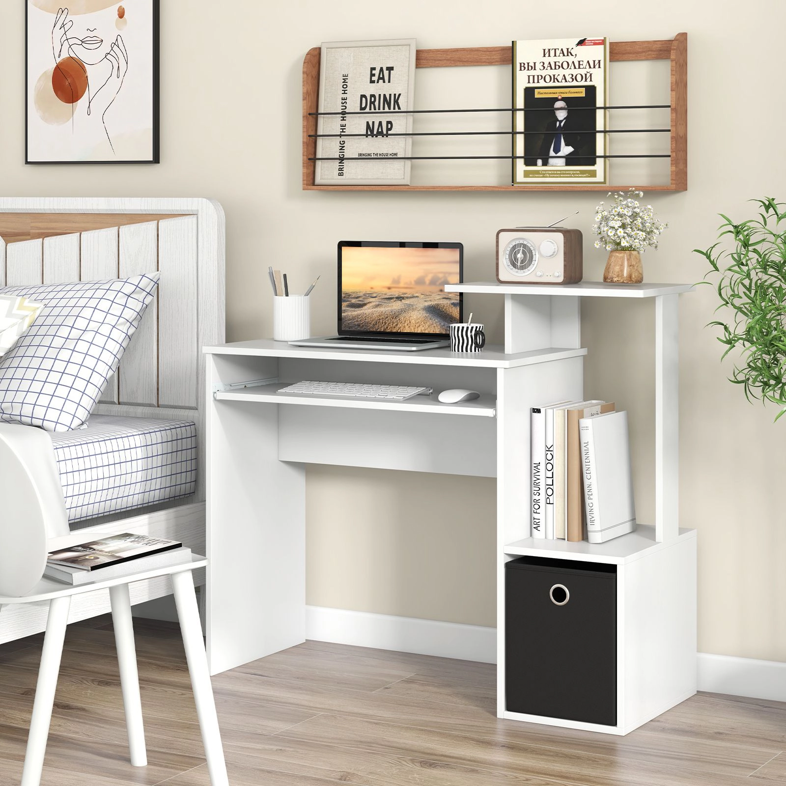 SlickBlue Space-Saving Computer Desk with Fabric Drawer and Storage