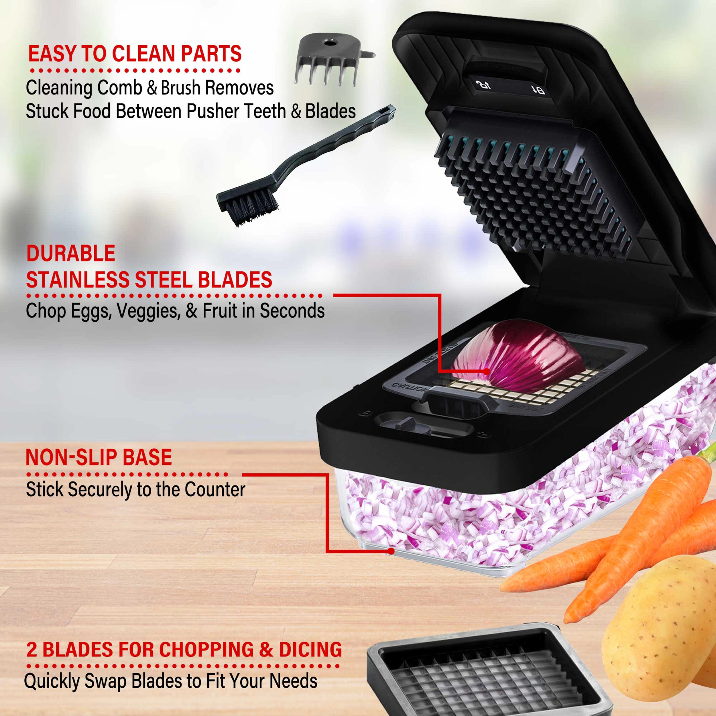Brentwood 3.6 Cup  Vegetable Chopper in Black with 2 Interchangeable Blades