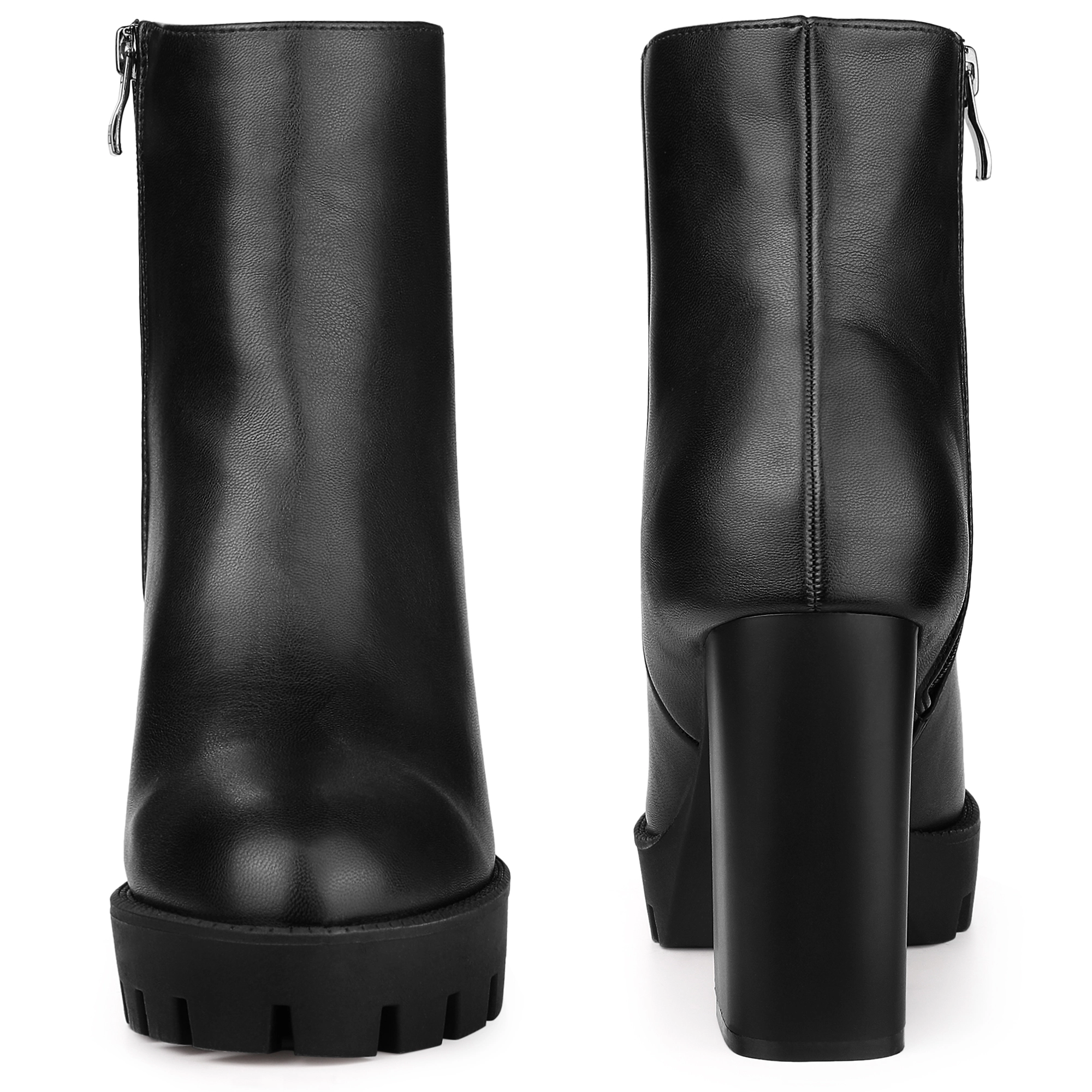BLISSFUL STEP Women Platform Lug Sole Round Toe Side Zip Block Heeled Boots