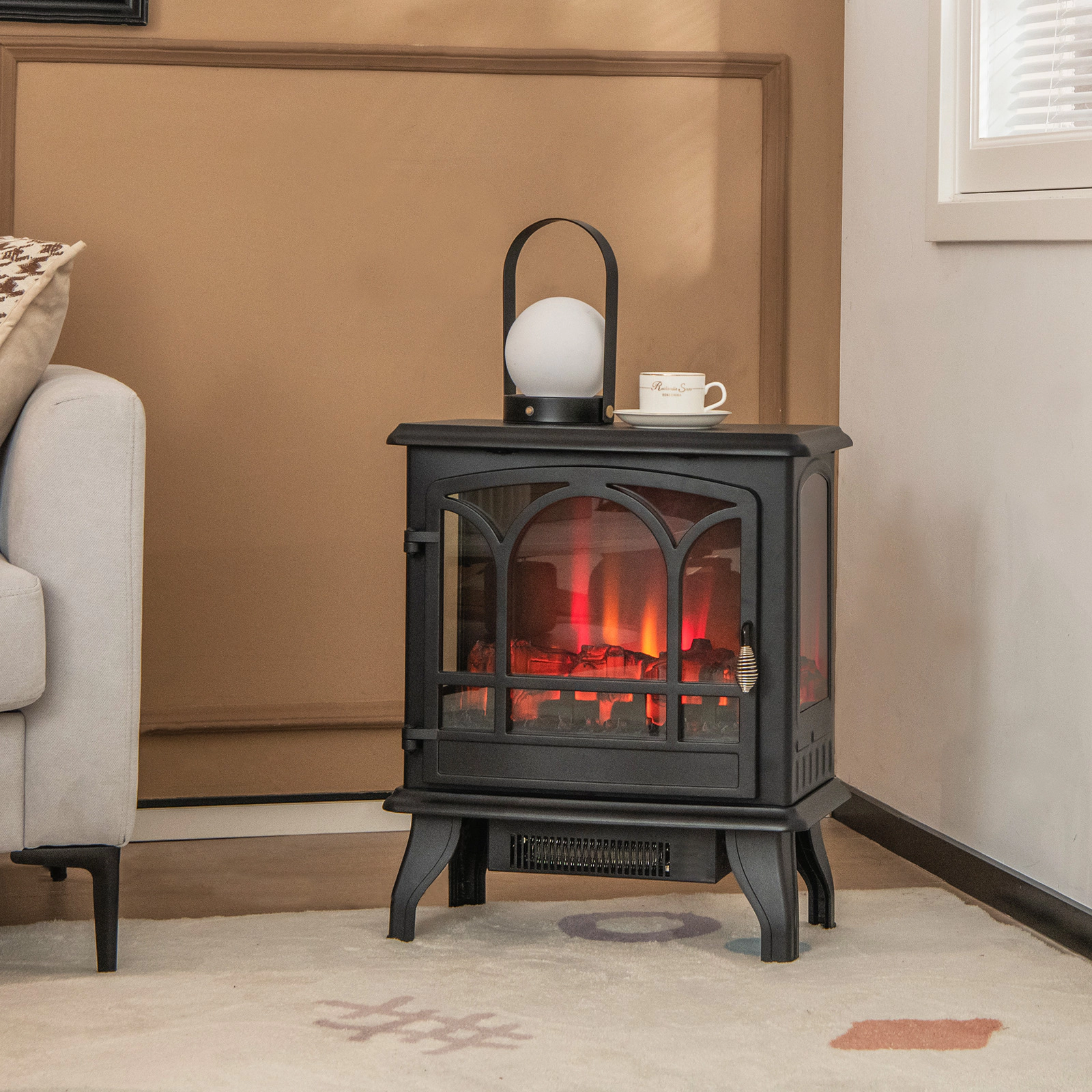 SlickBlue Freestanding Electric Fireplace Heater with Glass Panels