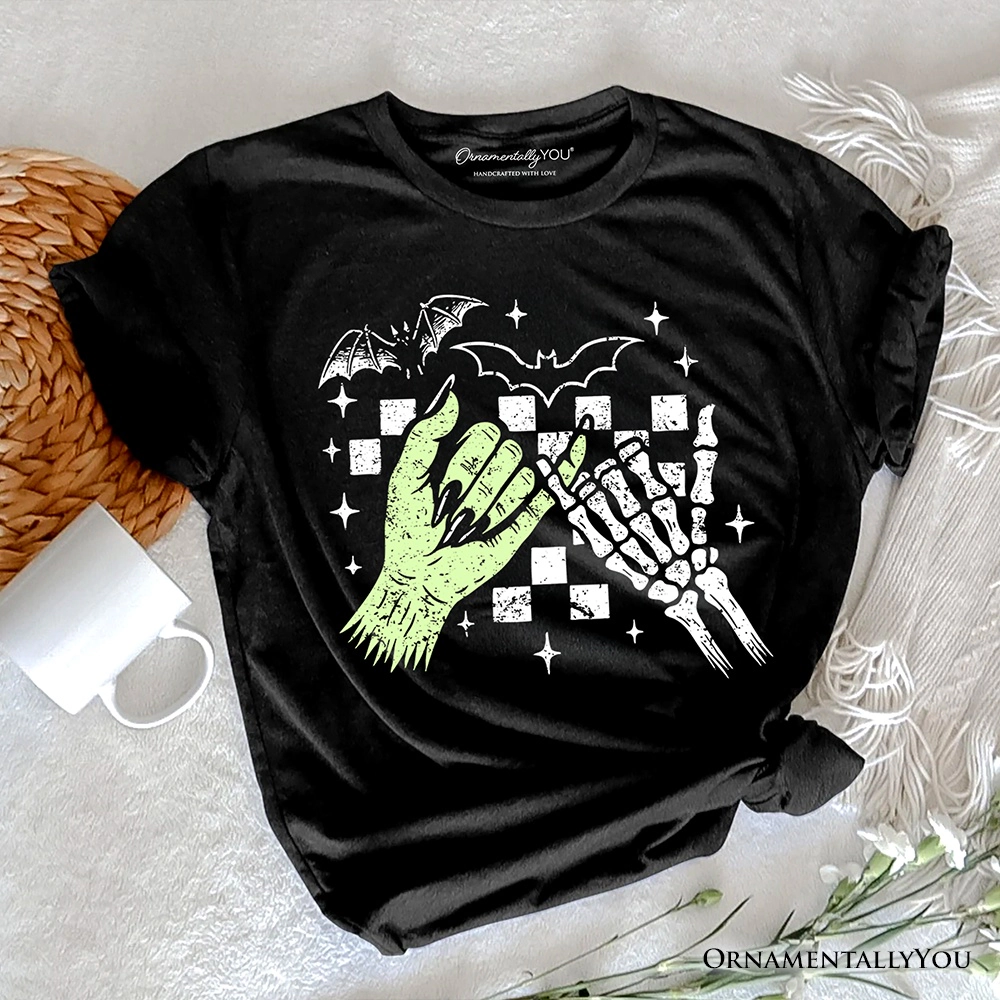 OrnamentallyYou Womens Funny Monster Skeleton Pinky Promise Halloween T-Shirt