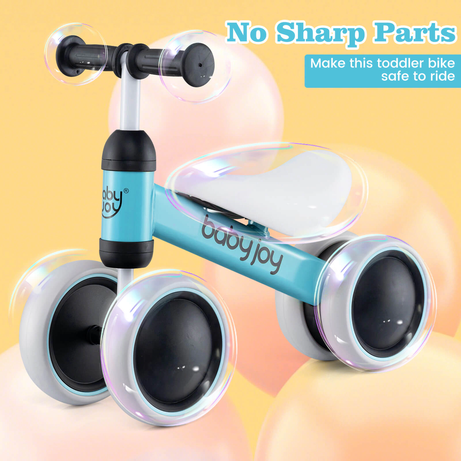 Costway 4 Wheels Baby Balance Bike for 2 Years Old Boys Girls with Soft Seat Ride On Toy Pink