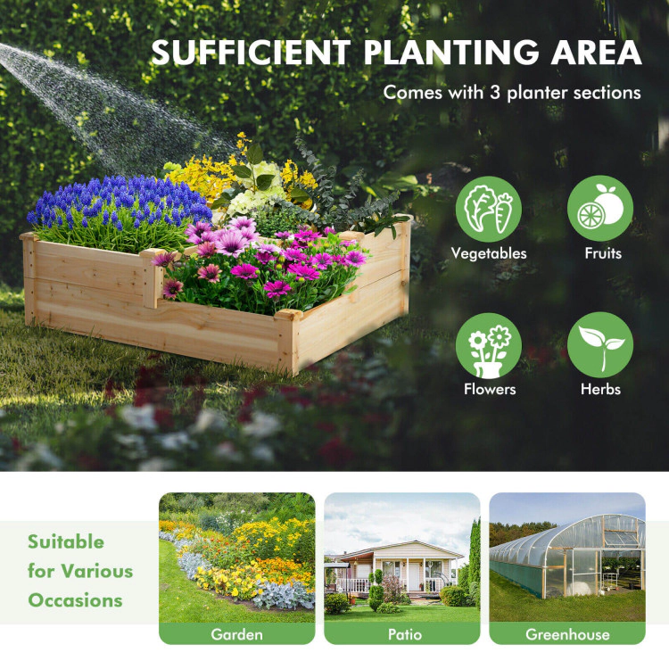 Hivvago 3-Tier Wooden Raised Garden Bed with Open-Ended Base