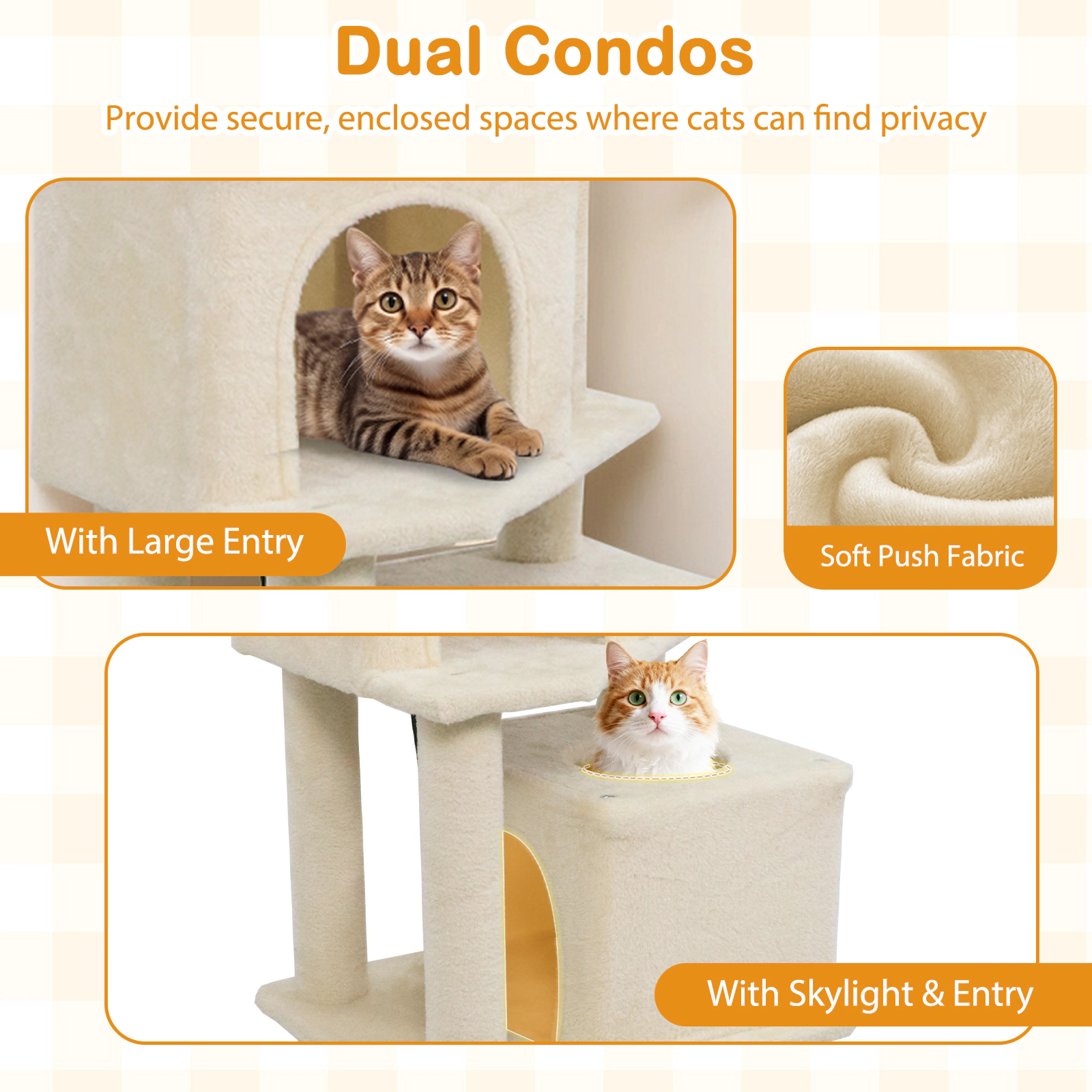 SUGIFT 57-in Beige Cat Tree Tower with 2 Condos Hammock Dangling Balls and 29-in Wide Weighted Base