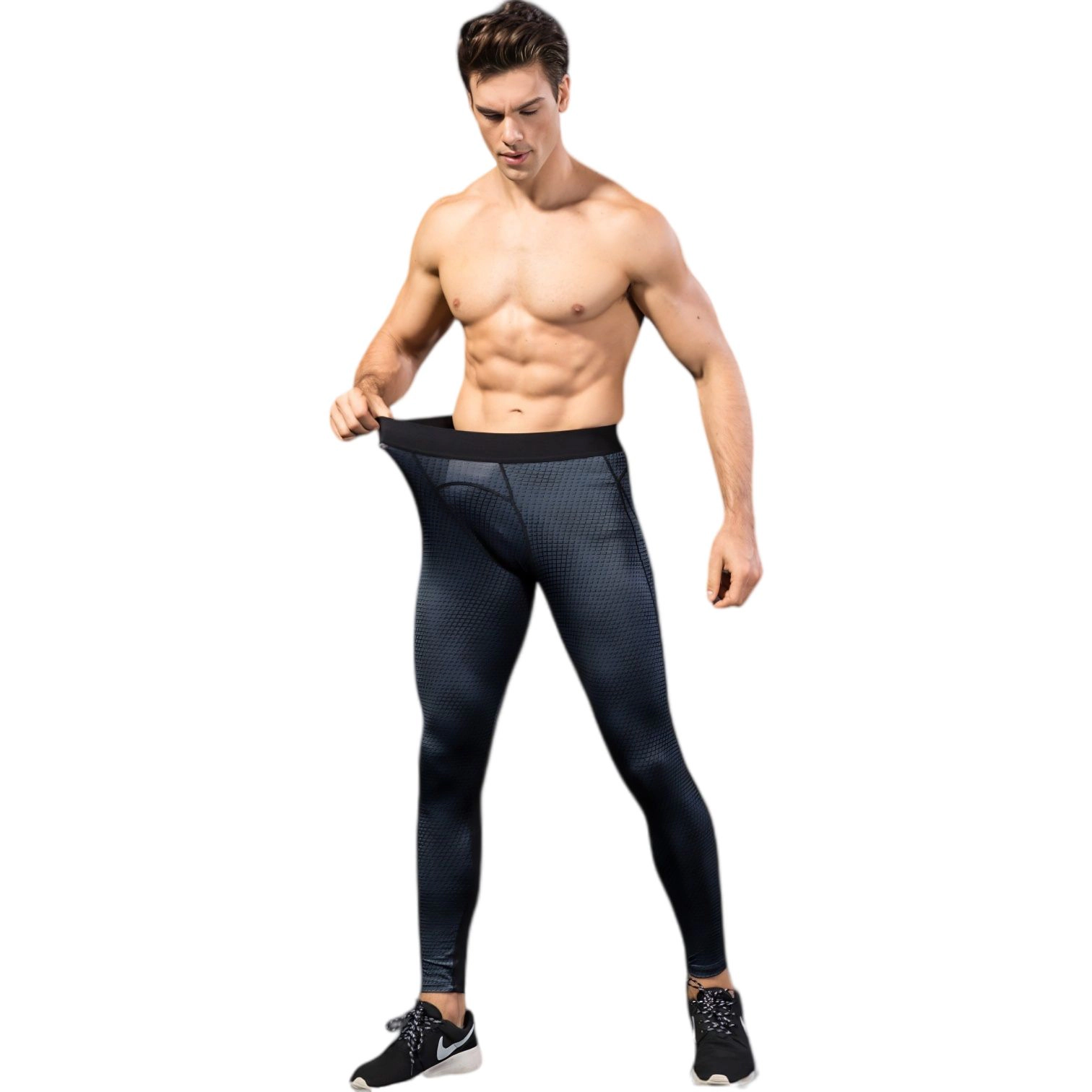 Anna-Kaci Men's High Performance Compression Leggings Full-Length with Honeycomb Texture and Elastic Waistband