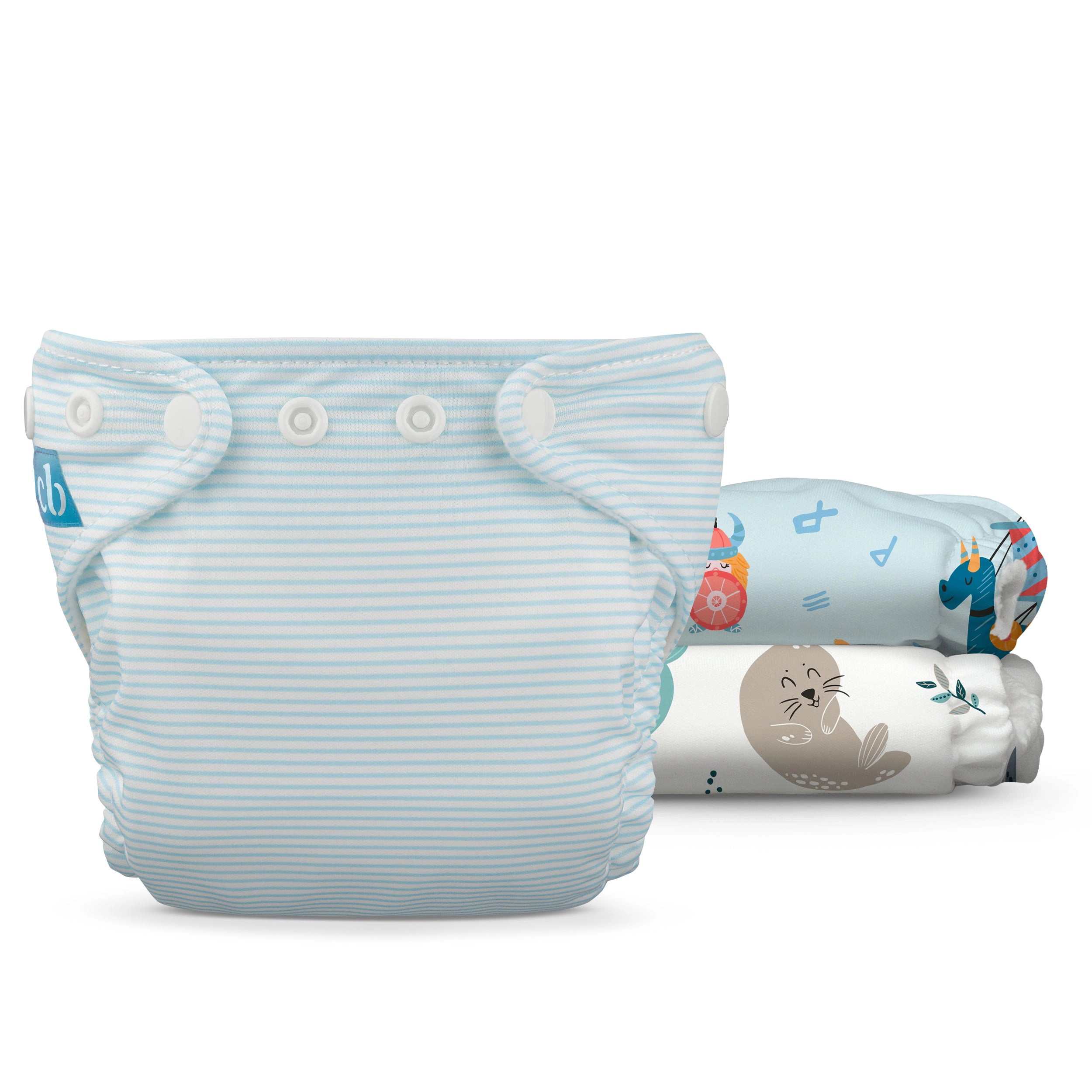 Charlie Banana Newborn Reusable Cloth Diaper Pack of 3 with Fleece Lining - Ocean Voyage