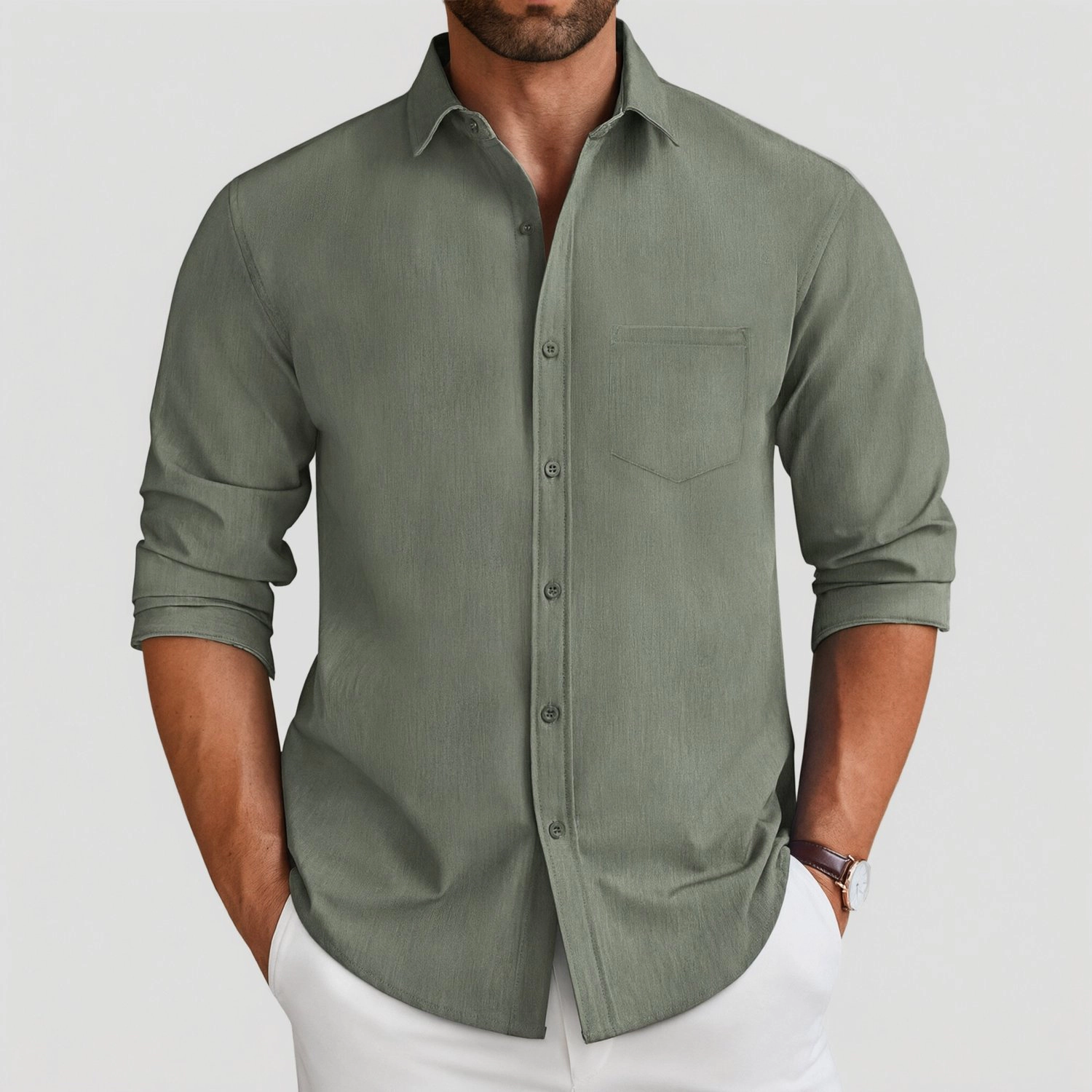 COOFANDY Mens Long Sleeve Button Down Shirts Spread Collar Chest Pocket Casual Tops