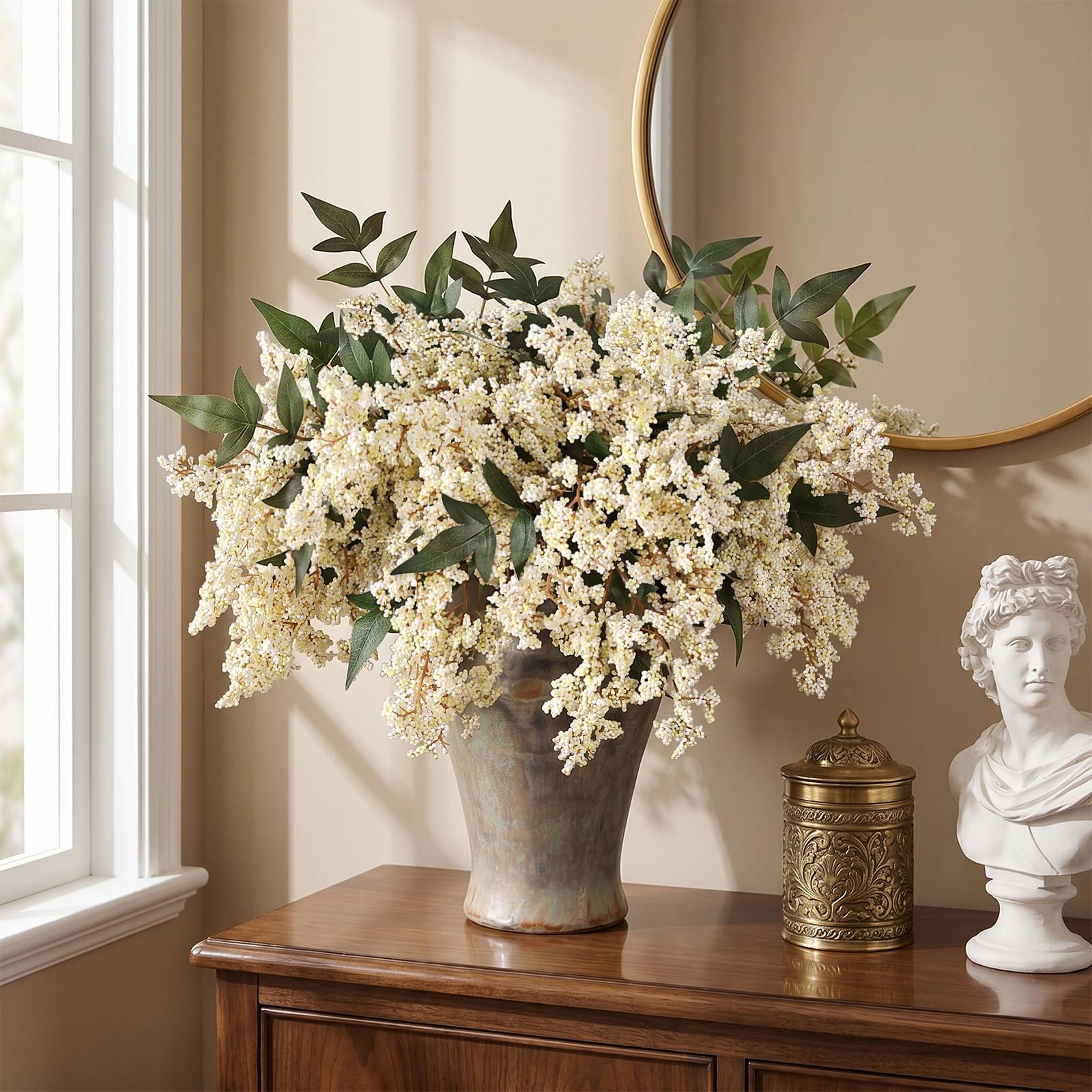 PUPWE 1217" Lifelike Artificial Nandina Berry Stems For Vase Decor(beige)