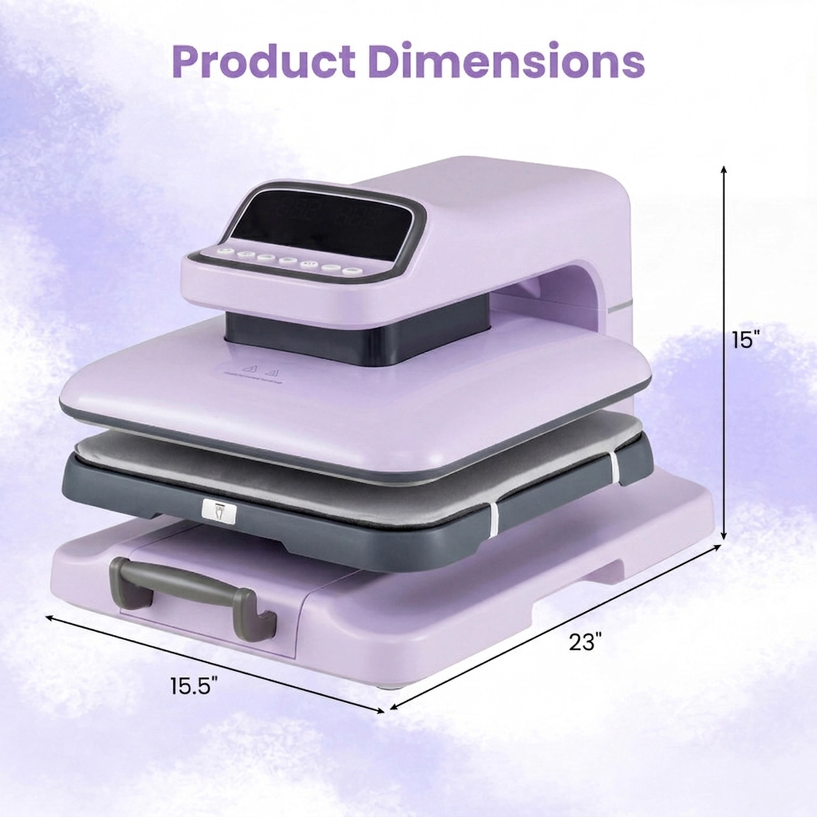 SUGIFT Purple Auto Release Heat Press Machine with 15-in Pressing Plate and Digital Panel 23-in W 15.5-in D 15-in H