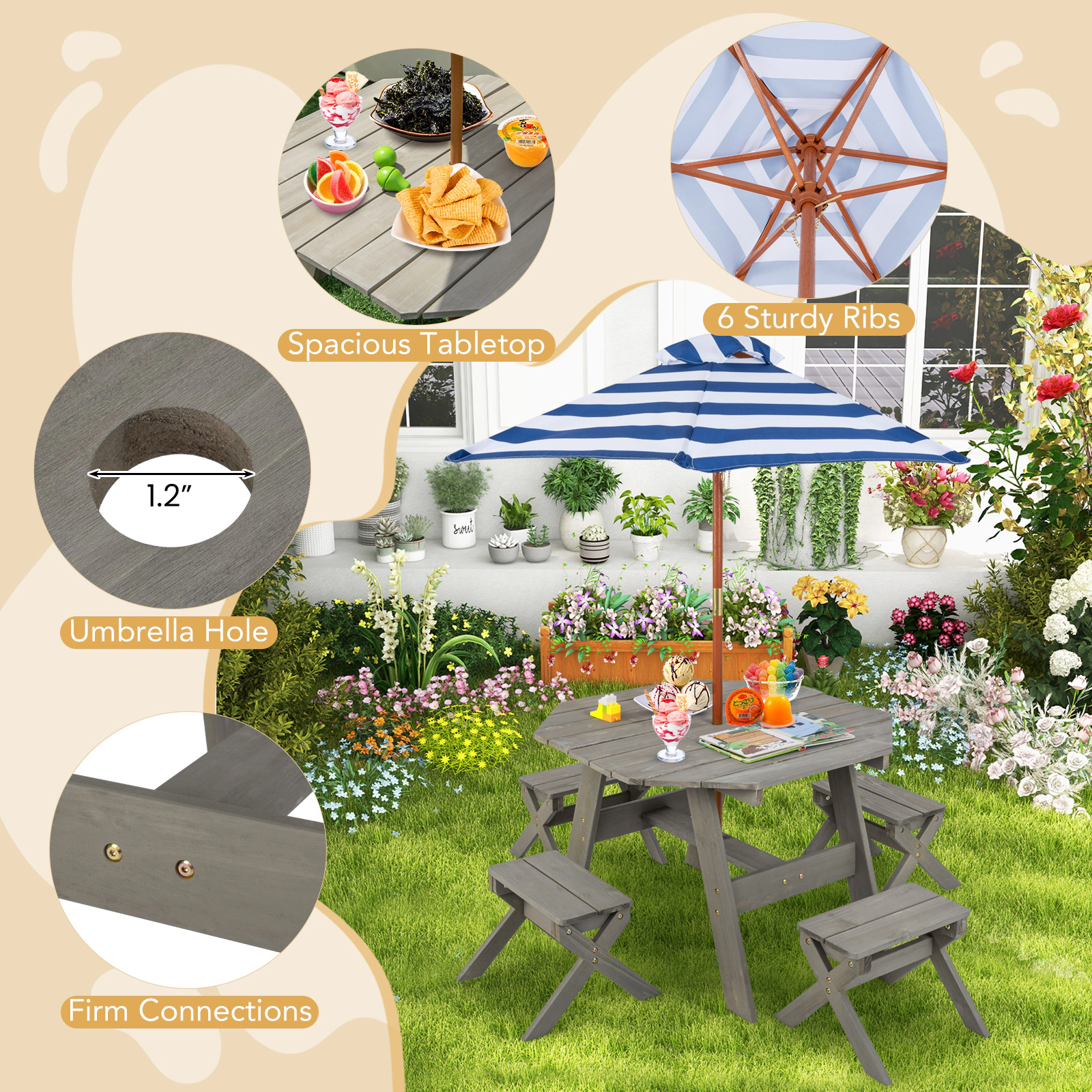 Hivvago Kids Wooden Table Set For Children Aged 3+ Years