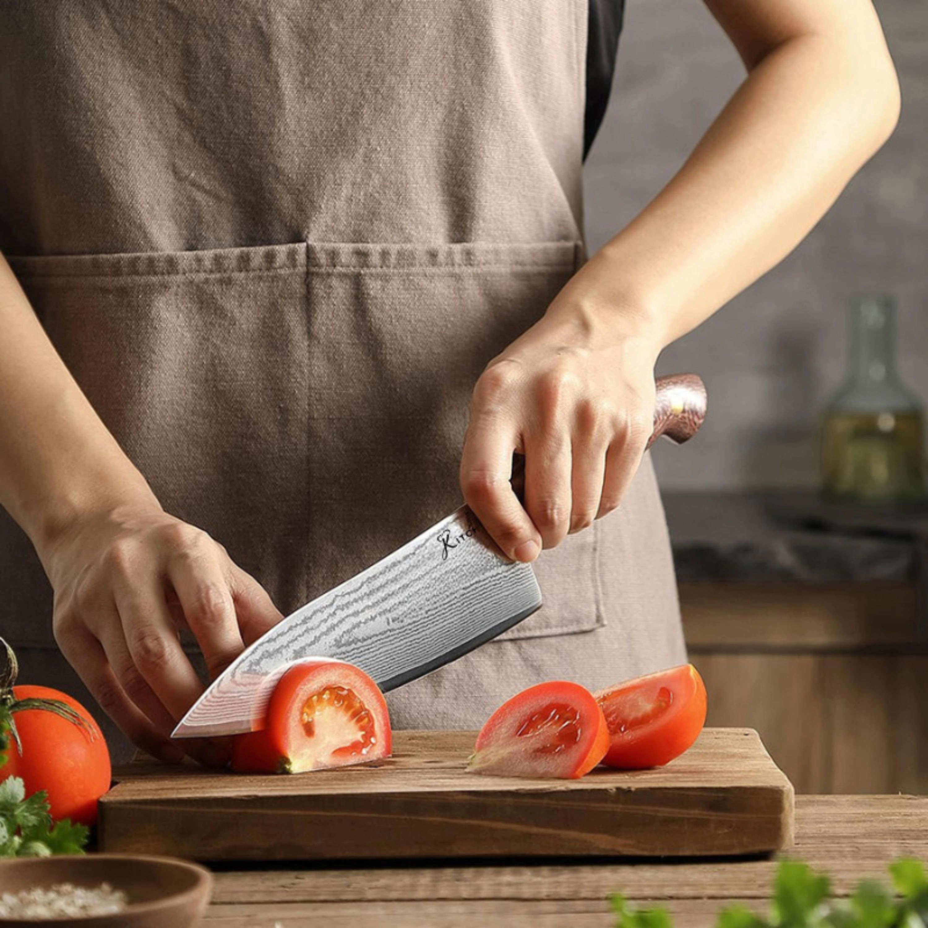 Kitcheniva 8-Inch 67 Layer Damascus Steel Chefs Knife And 5" Carving Fork With Micarta Handle
