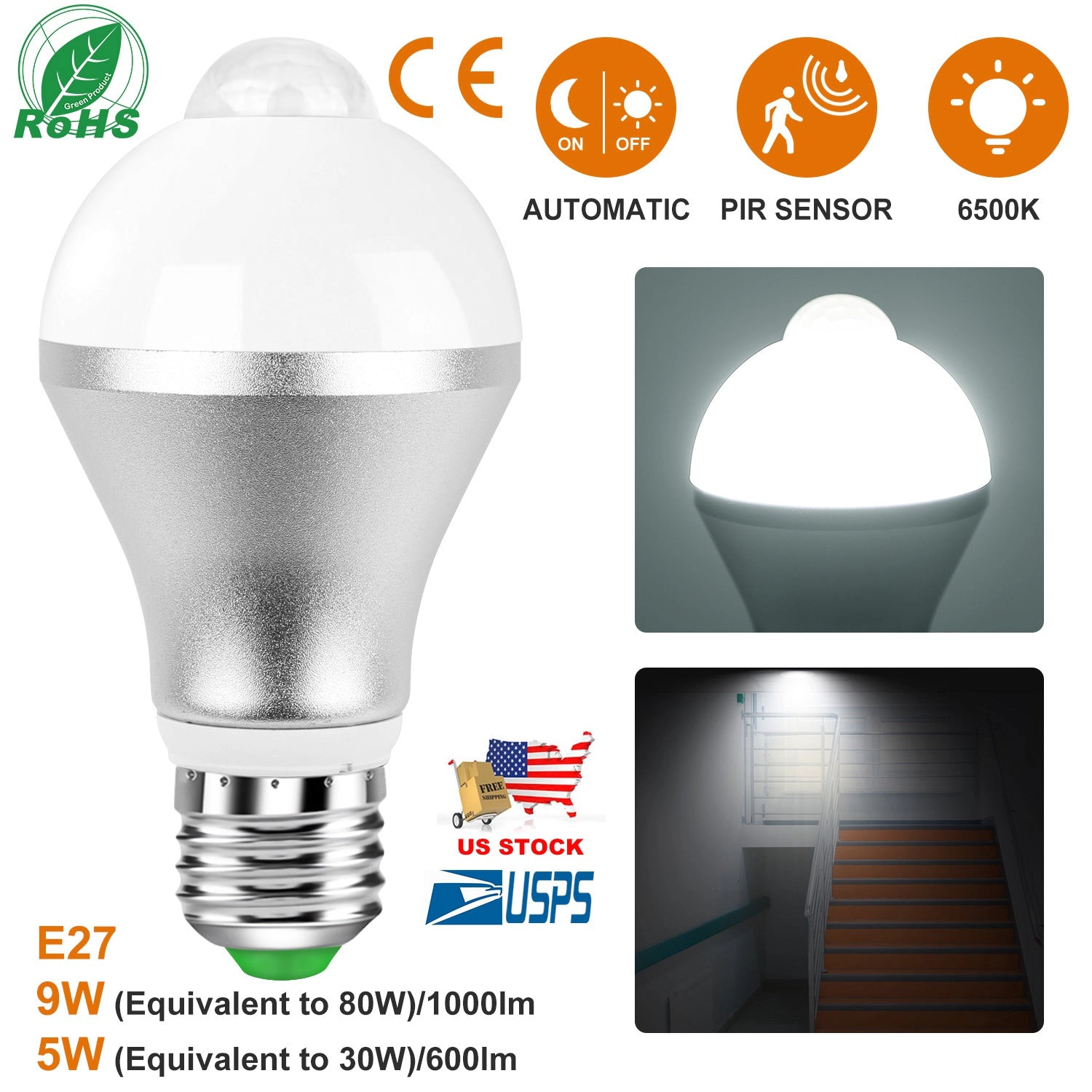GBruno 9W Motion Sensor LED Light Bulb