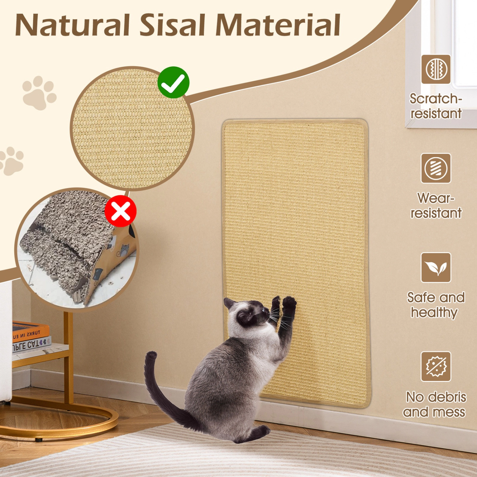 SUGIFT 2-Piece Natural Sisal Cat Scratcher Mat Set 32 x 20 in Pads