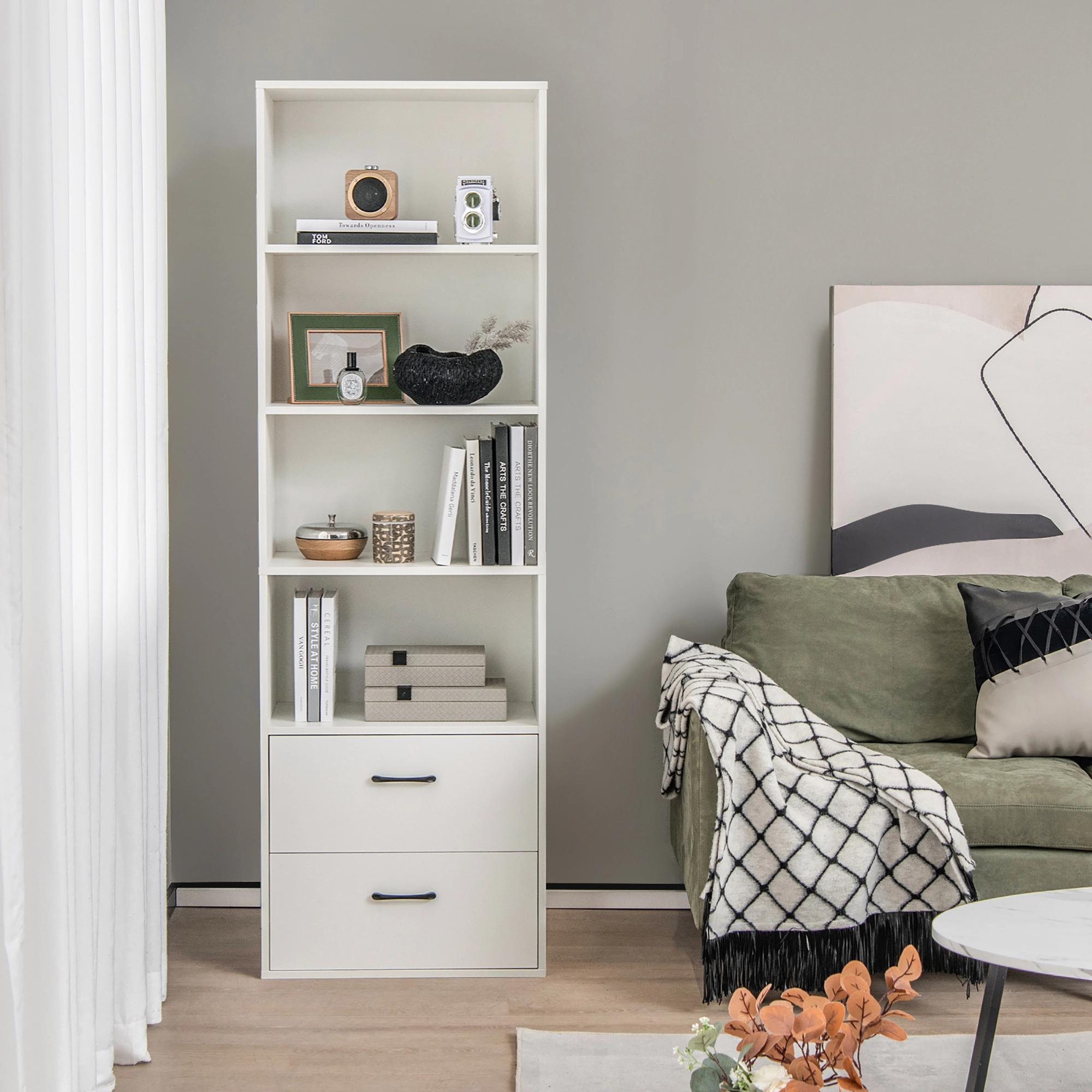Costway 6-Tier Tall Bookshelf Freestanding Modern Bookcase White Storage Cabinet