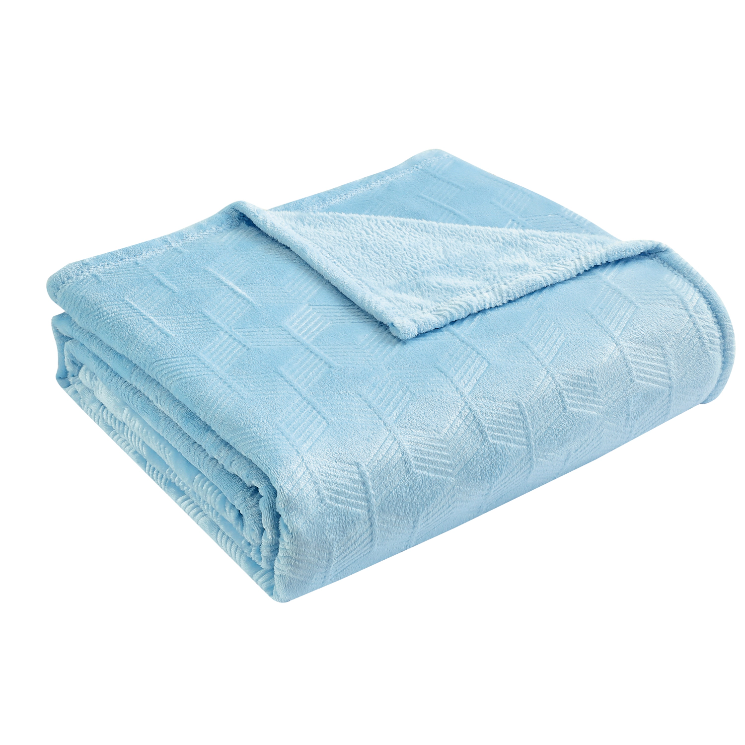 Plazatex Amrani Embossed Blanket Polyester Ultra Soft Plush Bed Blanket Queen 90"x90" Light Blue