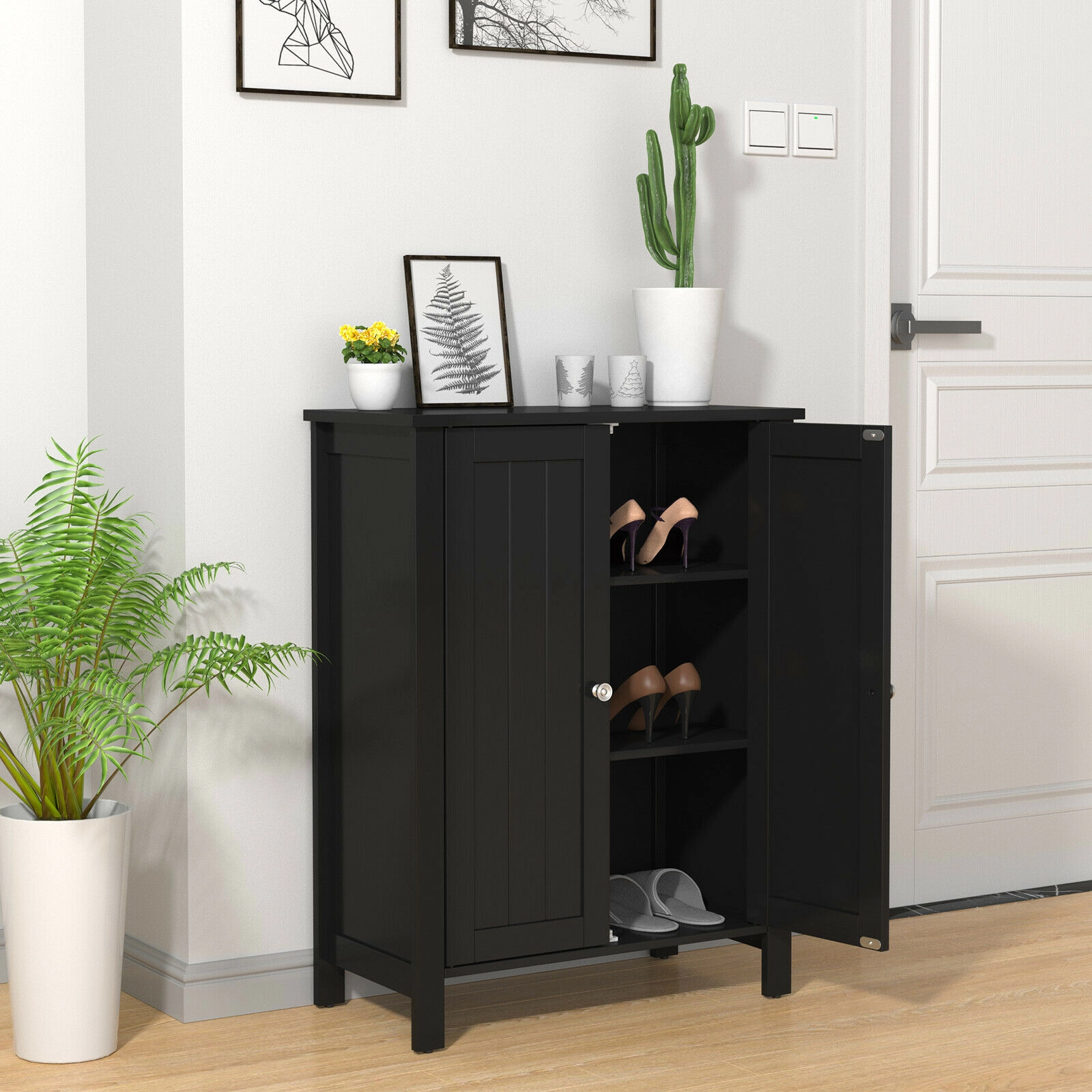 SlickBlue Freestanding MDF Storage Cabinet with 2-Tier Adjustable Shelving