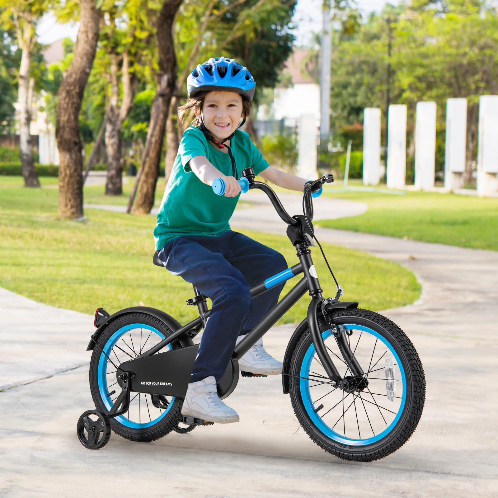 16-in Boys Bike 145-lb Seat Capacity Heavy-Duty High Carbon Steel Frame Removable Training Wheels Dual Brakes Ages 4-7
