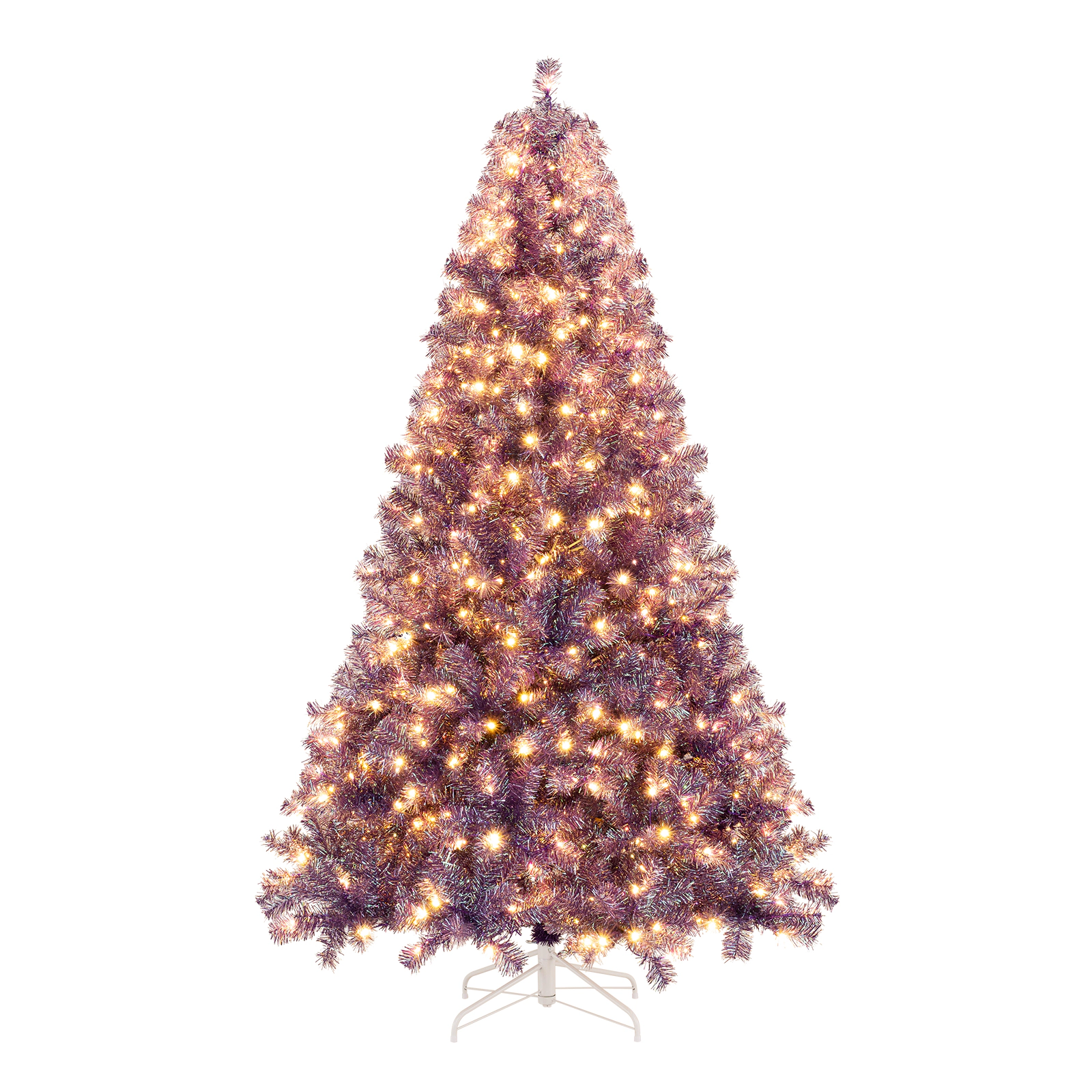 SUGIFT Pre-Lit Tinsel Artificial Christmas Tree with Warm White LED Lights Deep Purple 7.5ft
