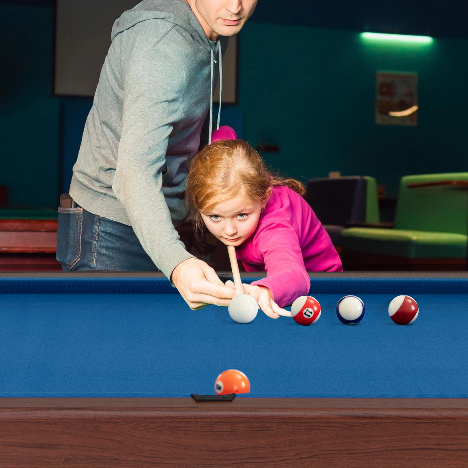SUGIFT 48-in Pool Wooden Game Table with Velvet Surface and Accessories Set for Kids and Adults Brown+Blue/Green