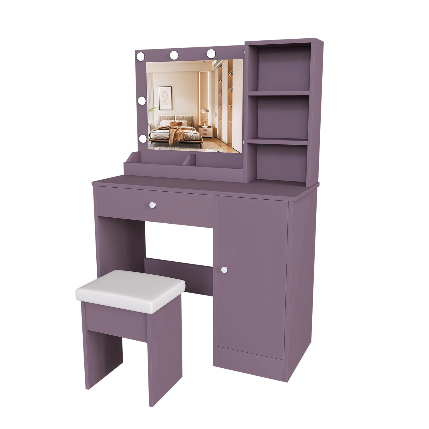 GBruno LED Lighted Purple Vanity Desk With Stool
