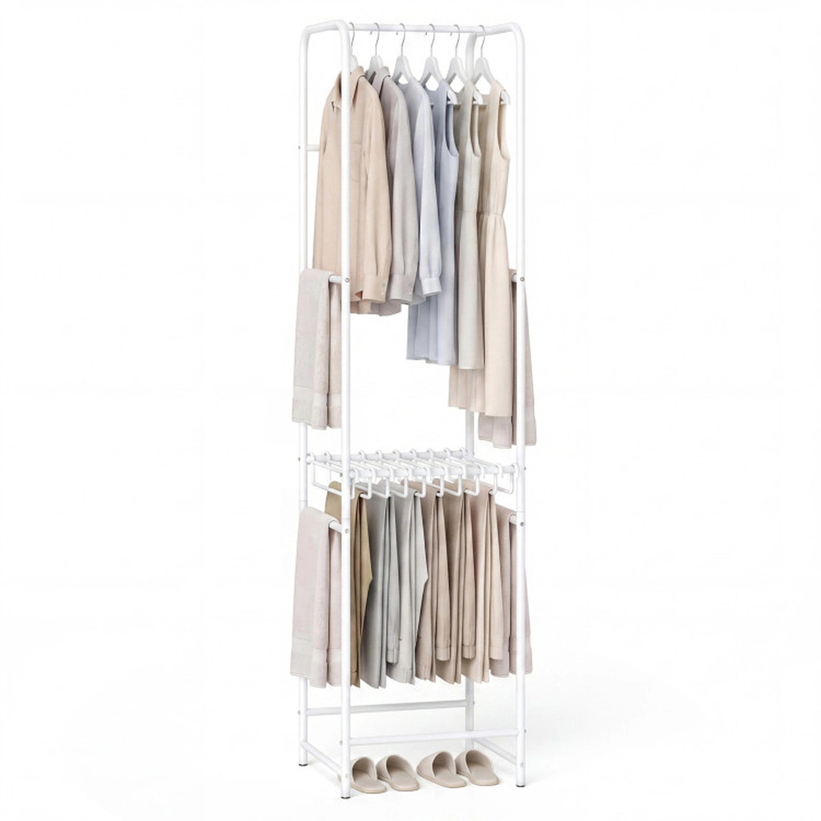 SUGIFT Slim Coat Rack White Freestanding Garment Organizer with 8 Hanging Rods