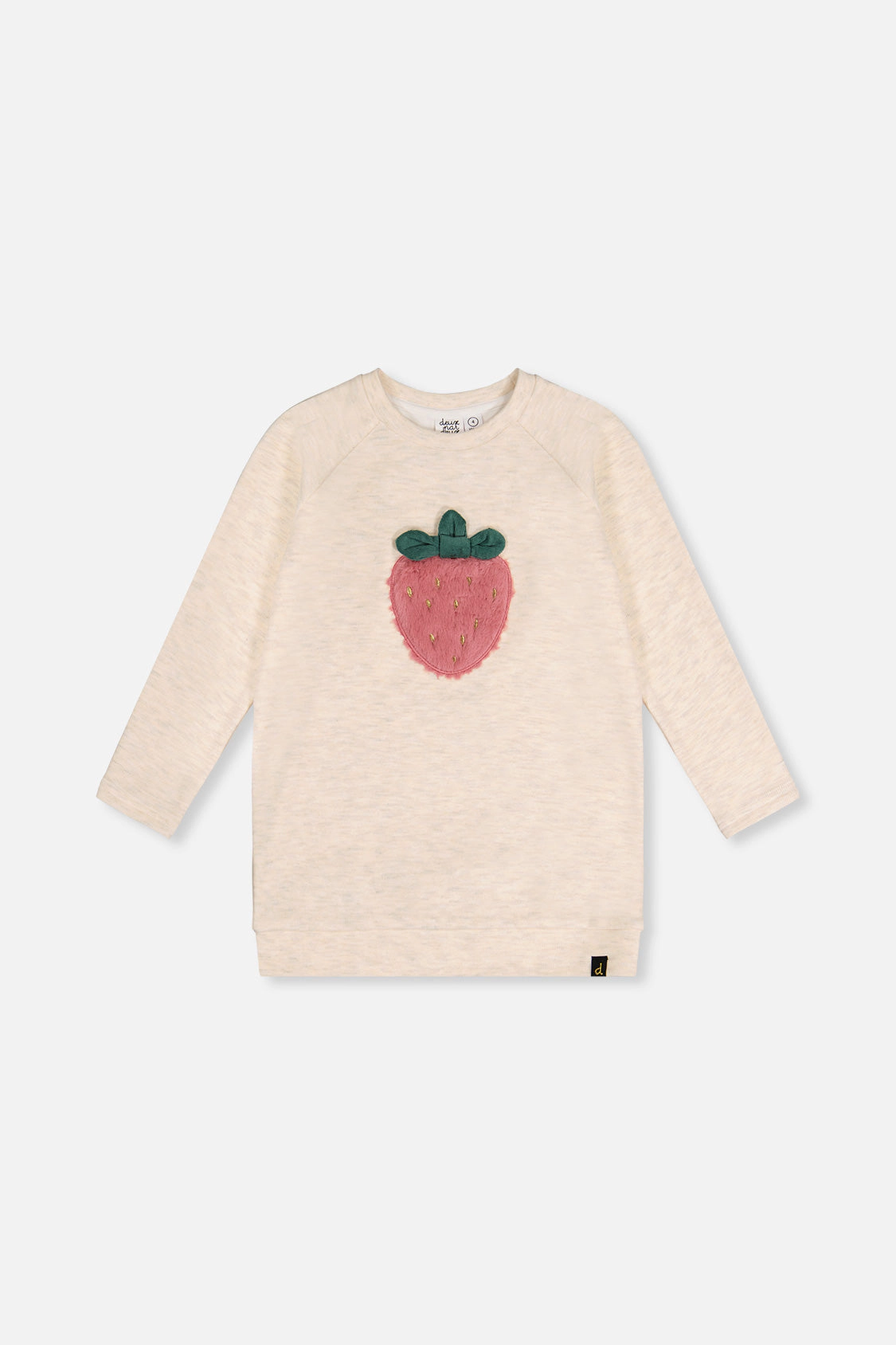 Deux par Girls Strawberry Appliqué Brushed Jersey Long Sleeve Tunic