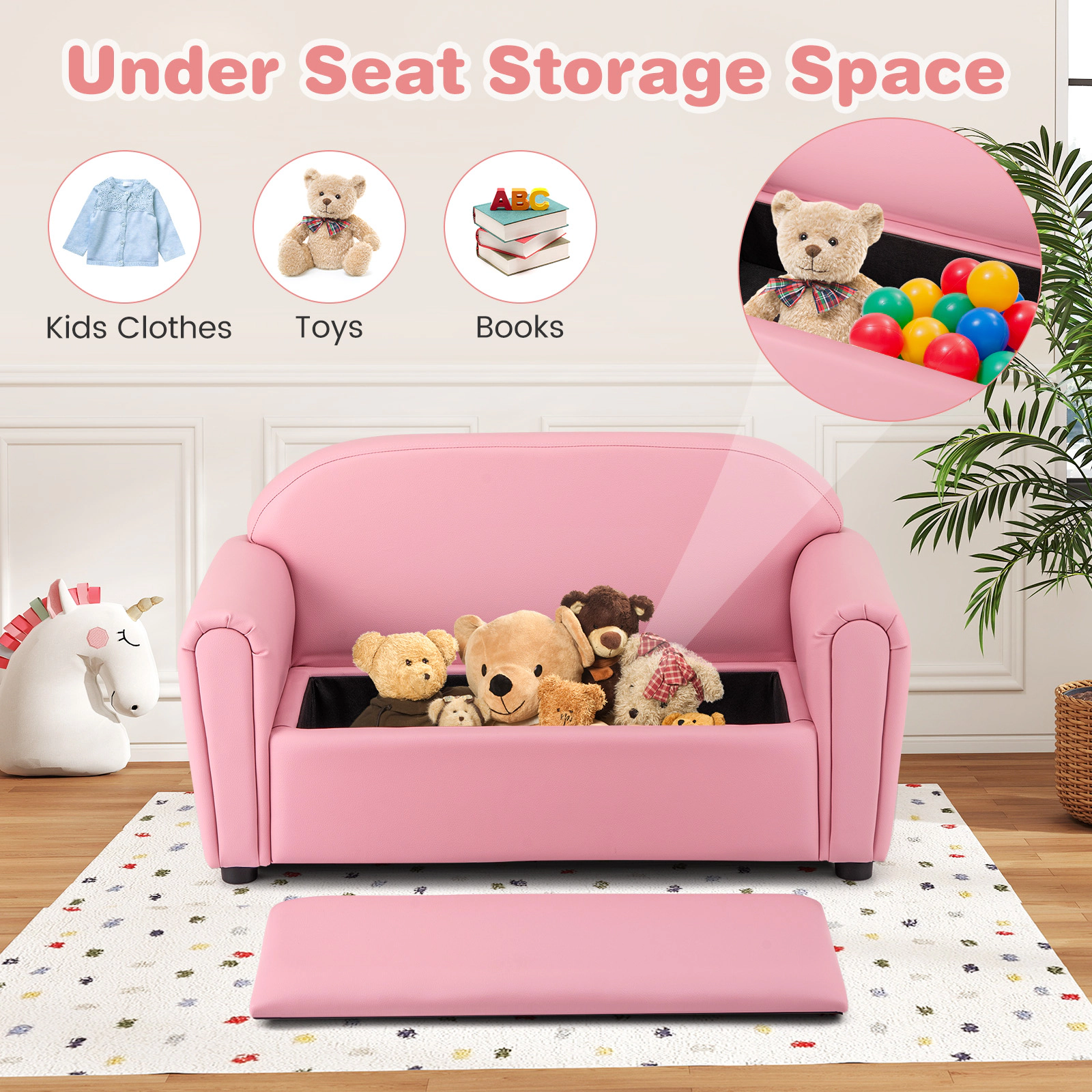 SUGIFT Hidden Storage Under the Seat Kids Sofa Armrest Chair