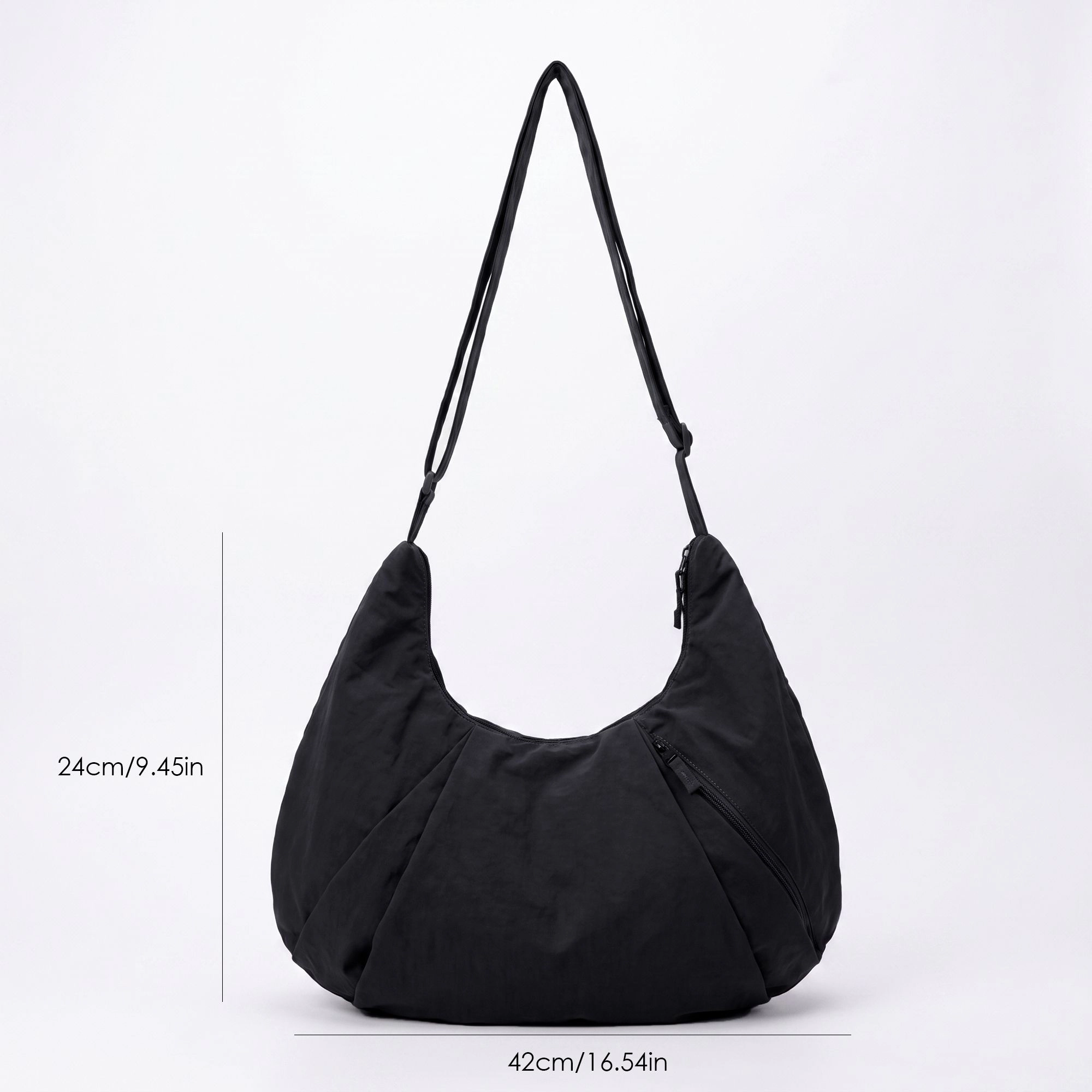 Alilang Women's Soft Crescent Hobo Shoulder Bag with Adjustable Strap and Zipper Pockets, Black