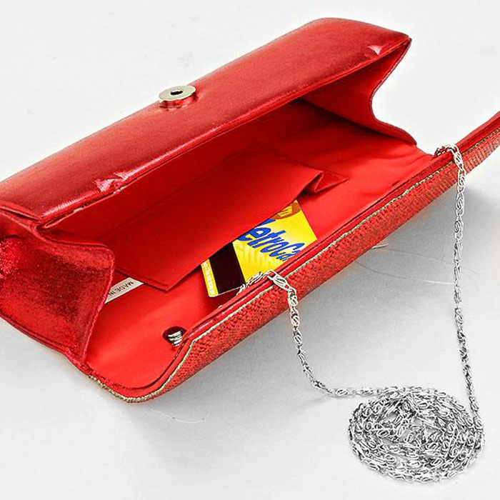 Fashnzfab Crystal Cover Shimmery Evening Clutch Bag With Metal Chain Strap
