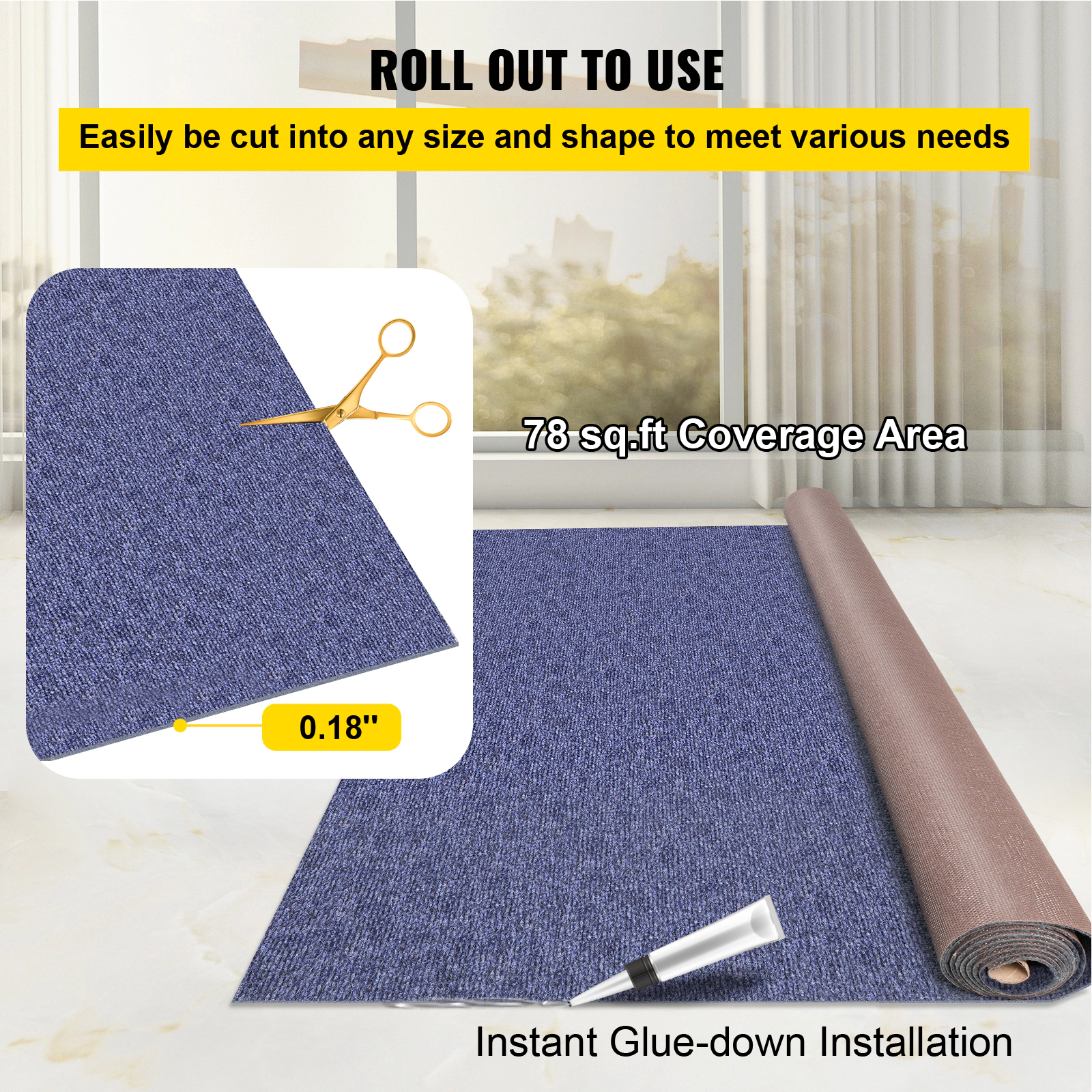 HONGGE Deep Blue Marine Carpet 6 ft Marine Carpeting Marine Grade Carpet for Boats with Waterproof Back Outdoor Rug for