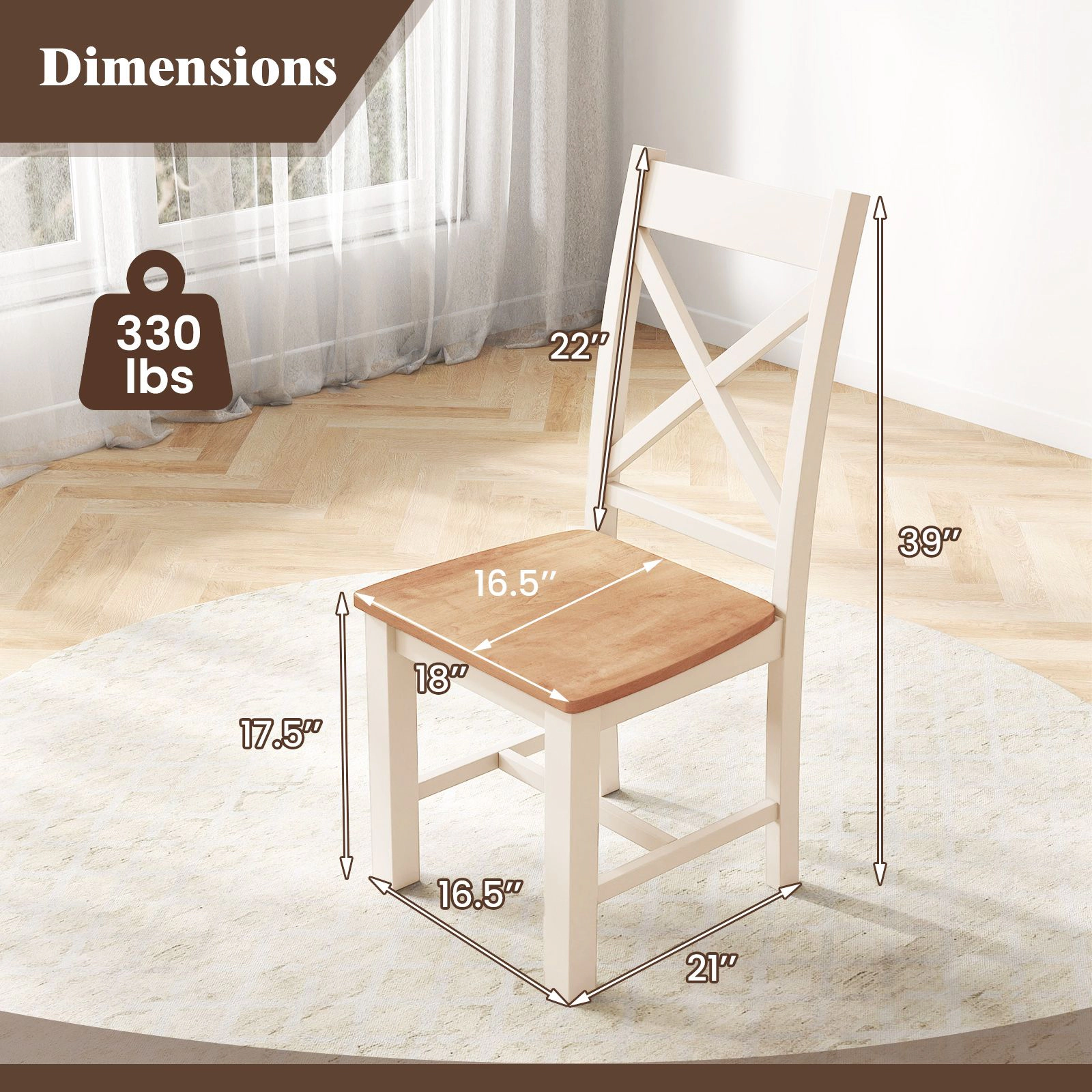 SlickBlue Set of 2 Rubber Wood Dining Chairs High Back Side Chairs for Kitchen