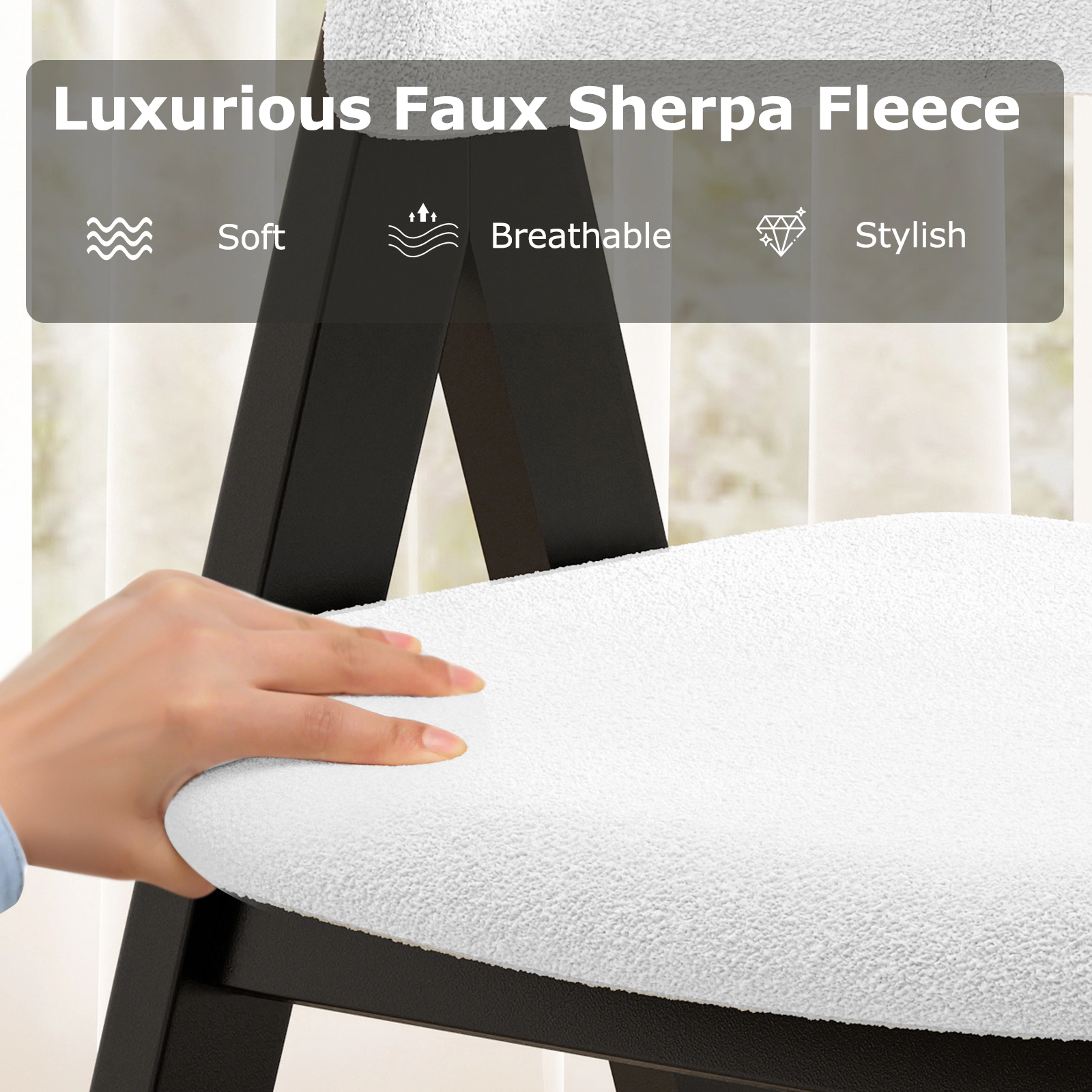 SUGIFT Set of 4 Faux Sherpa Mid-Century Dining Chairs with Armrests