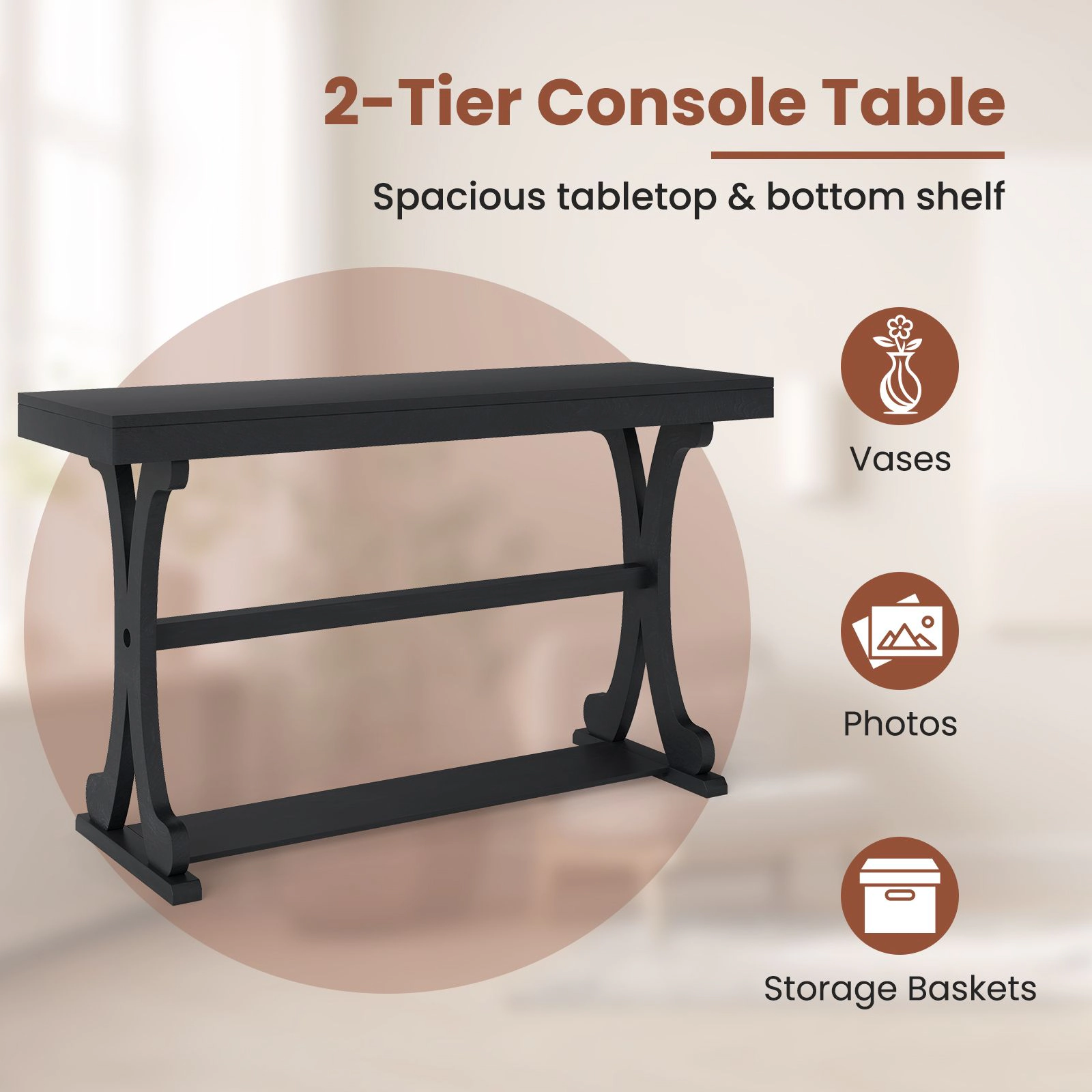 SlickBlue Narrow Behind Couch Table with Wooden Top and Adjustable Foot Pads