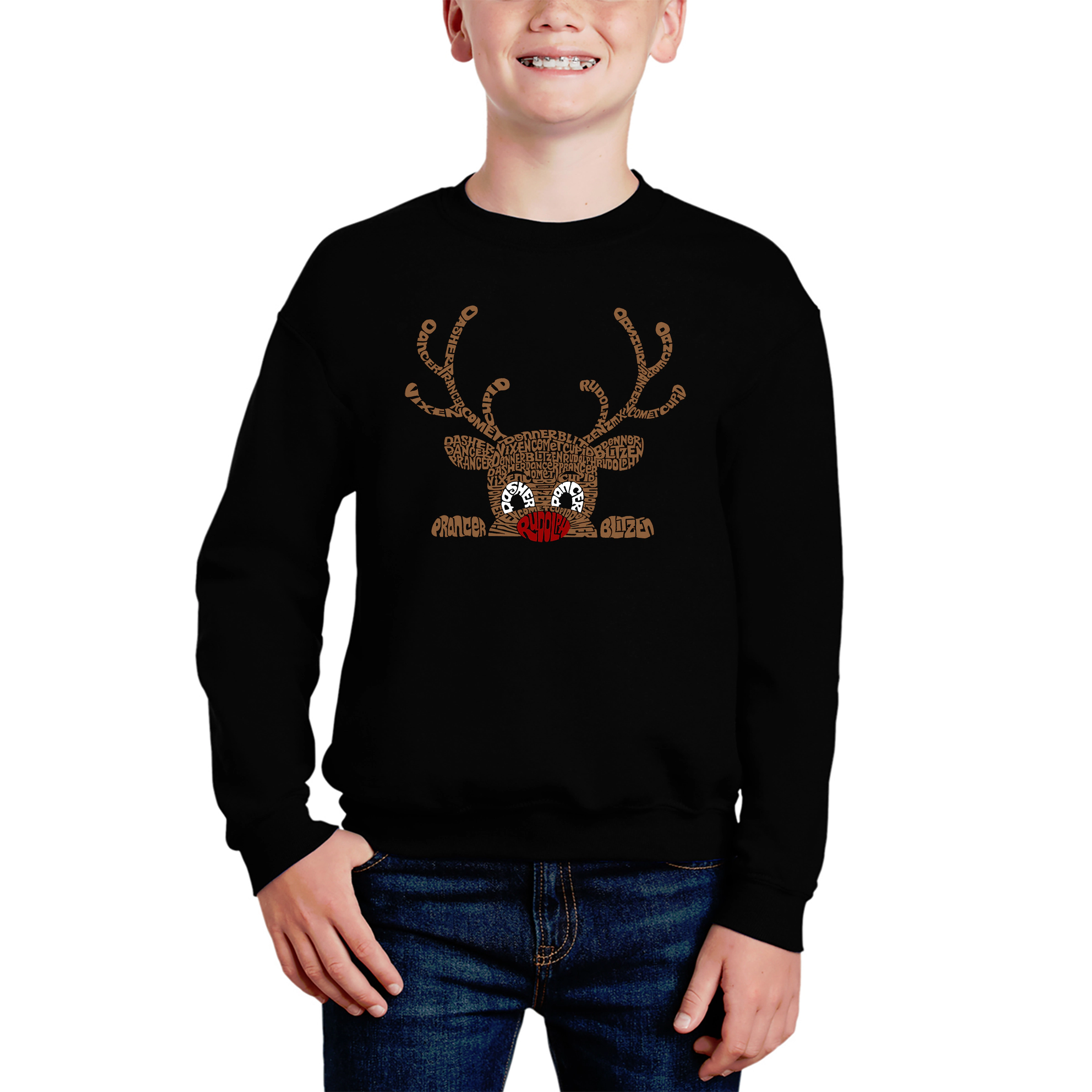 LA Pop Art Boy's Word Sweatshirt - Peeking Reindeer
