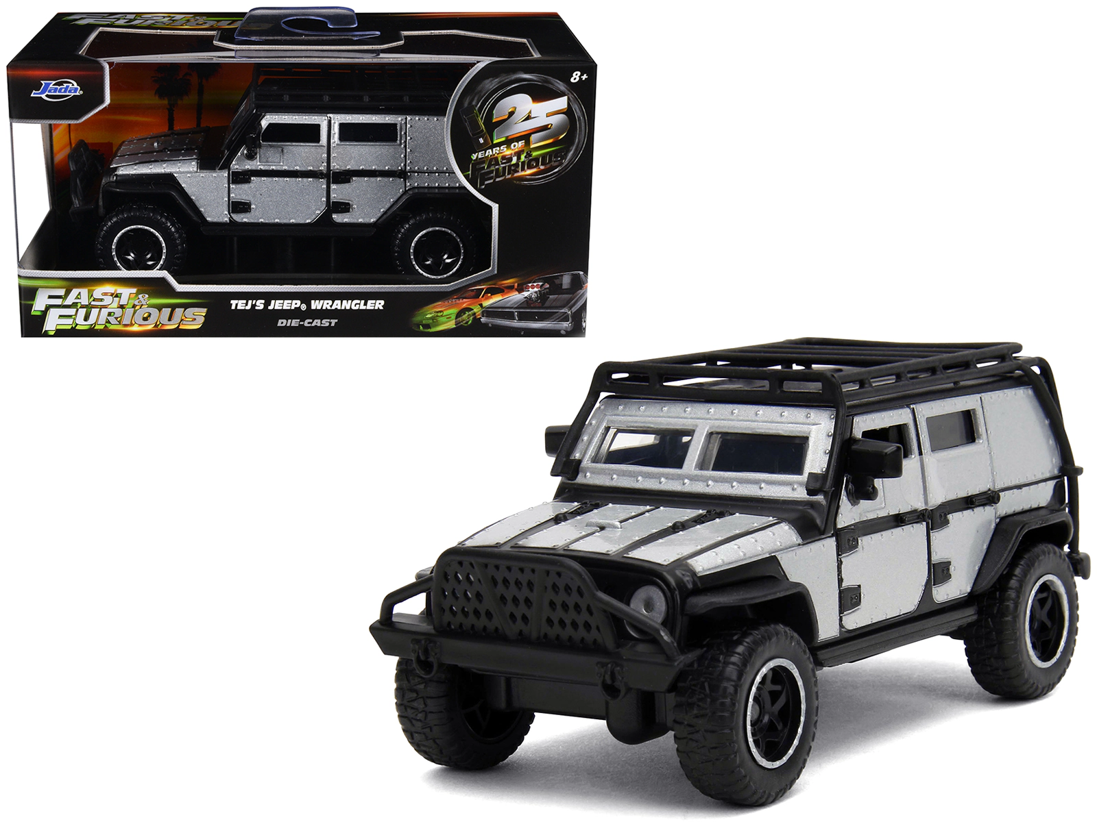 Jada Tej's Jeep Wrangler Custom Silver Metallic with Black Top and Roof Rack "Furious 7" (2015) Movie "25