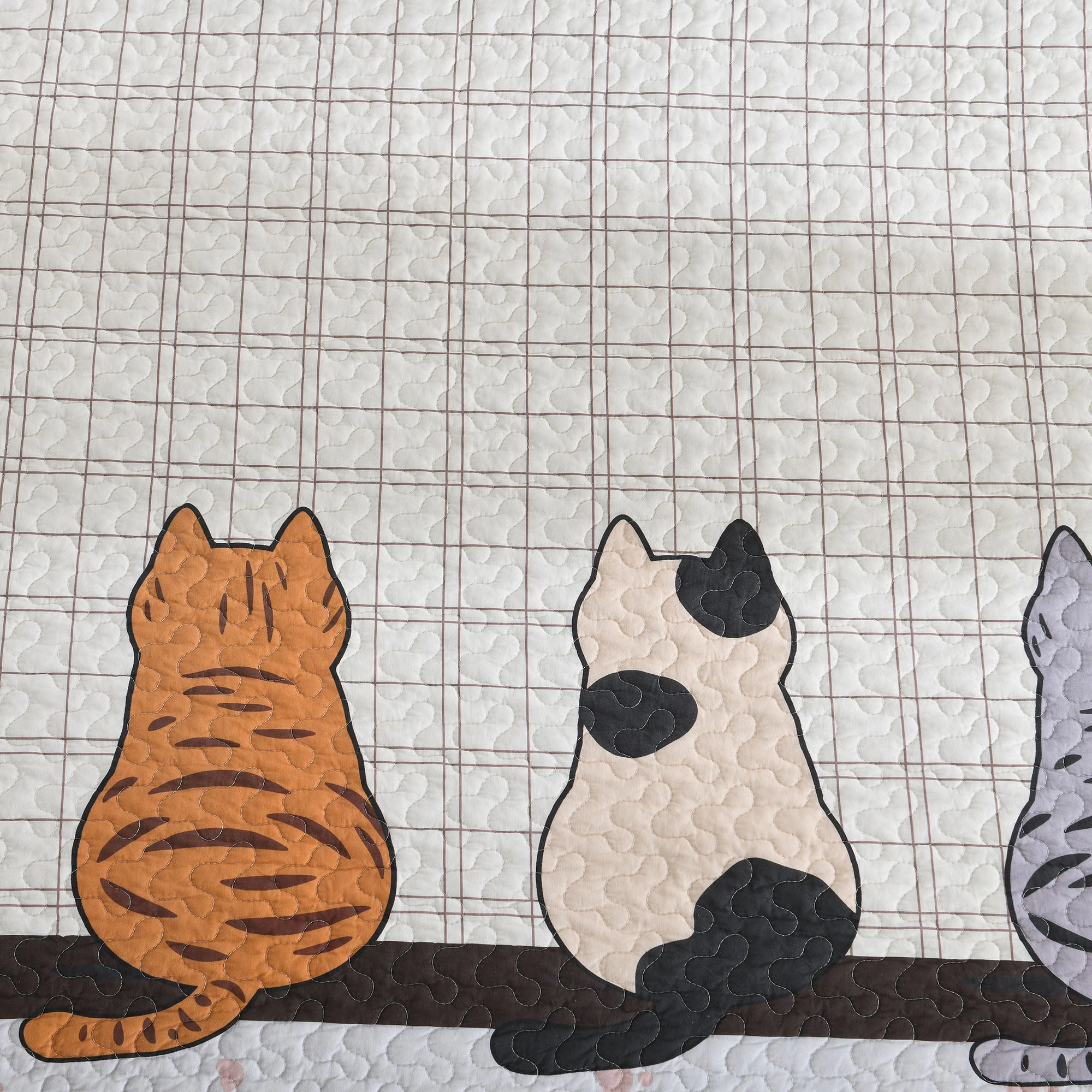 MarCielo 3 Pieces Elegant Cat Silhouette Checkered Quilt Bedspread Set