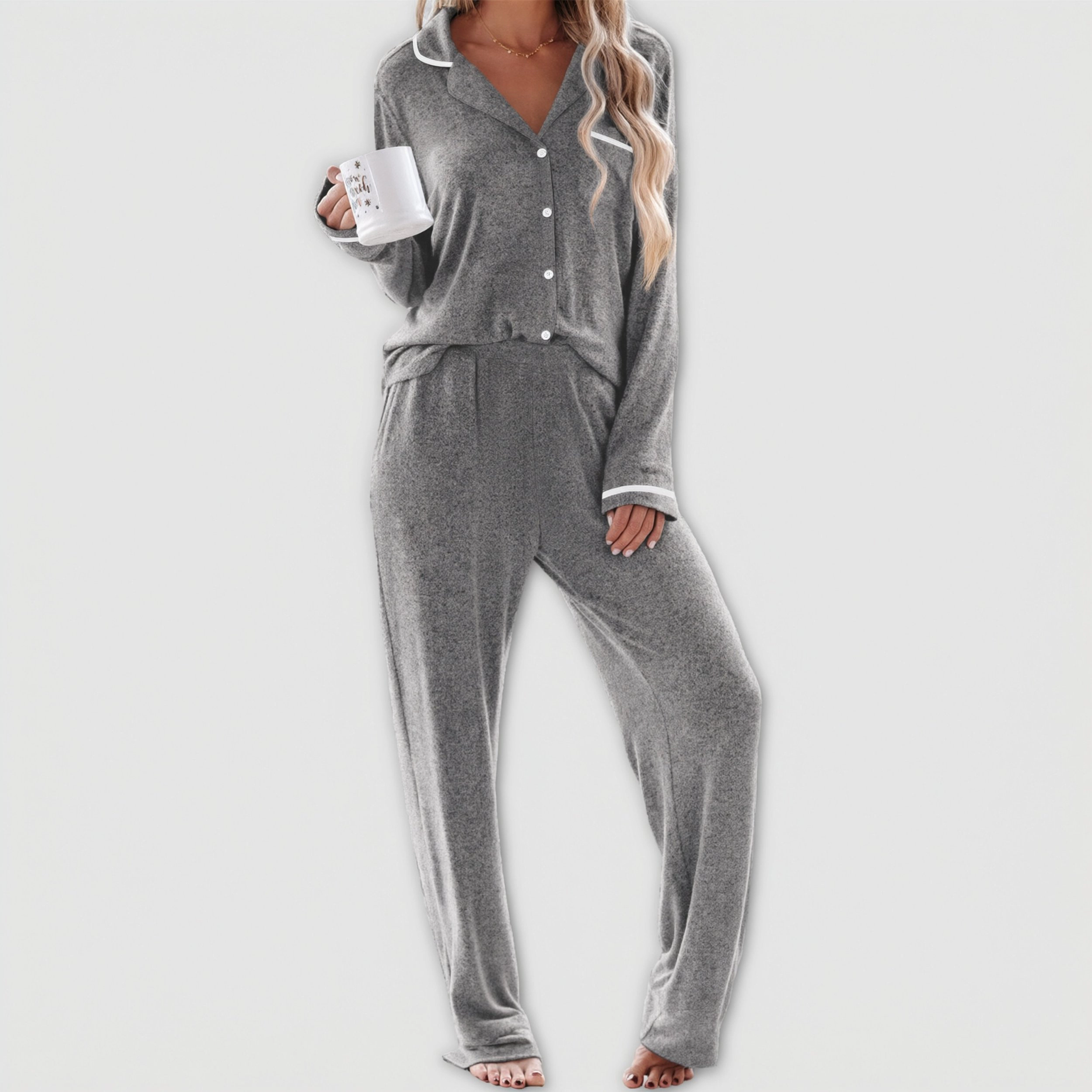 Ekouaer Womens Pajama Sets Long Sleeve Button Down Two Piece Pajamas Notch Collar Sleepwear