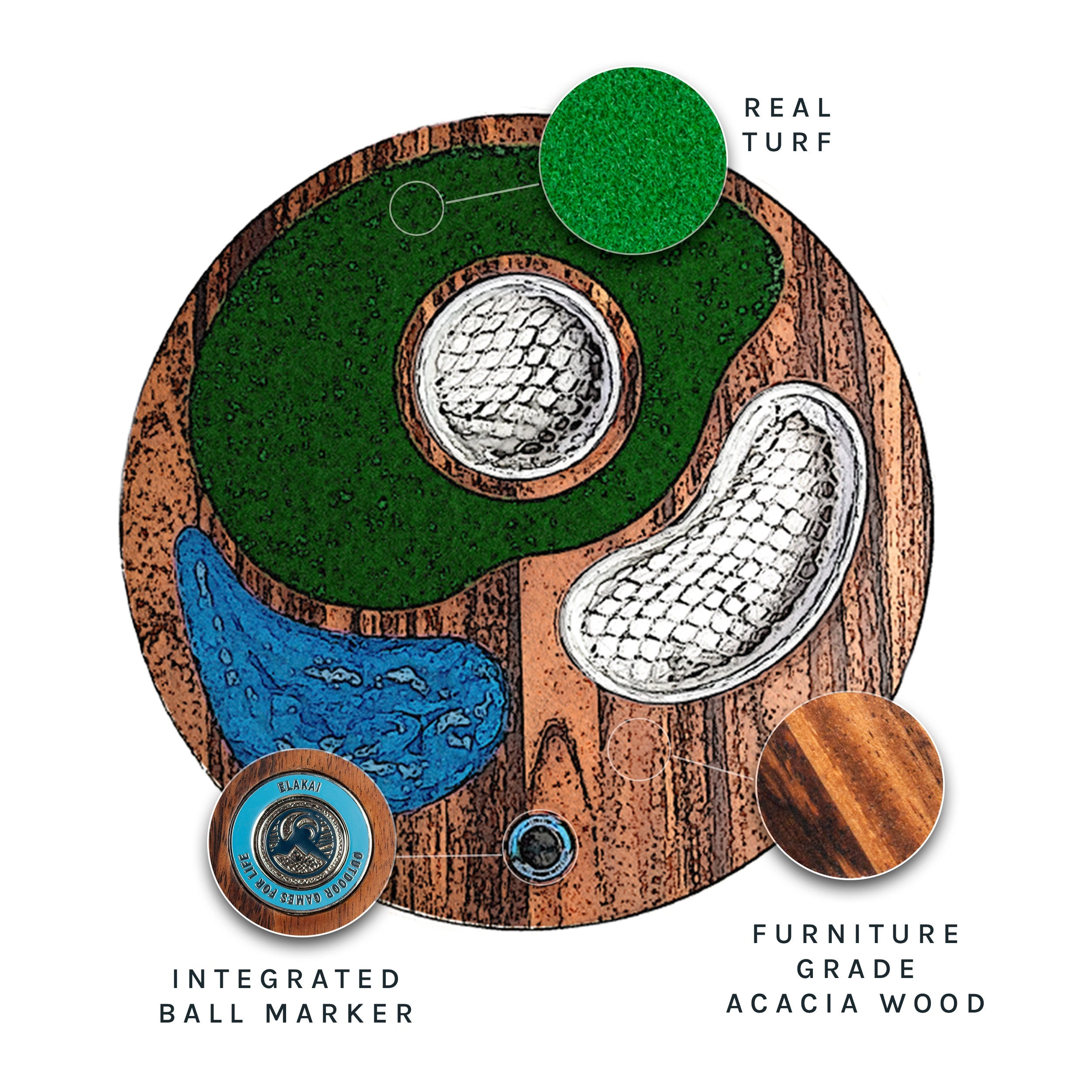 Elakai Island Hole | Premium Wood and Resin Cornhole x Golf Chipping Game