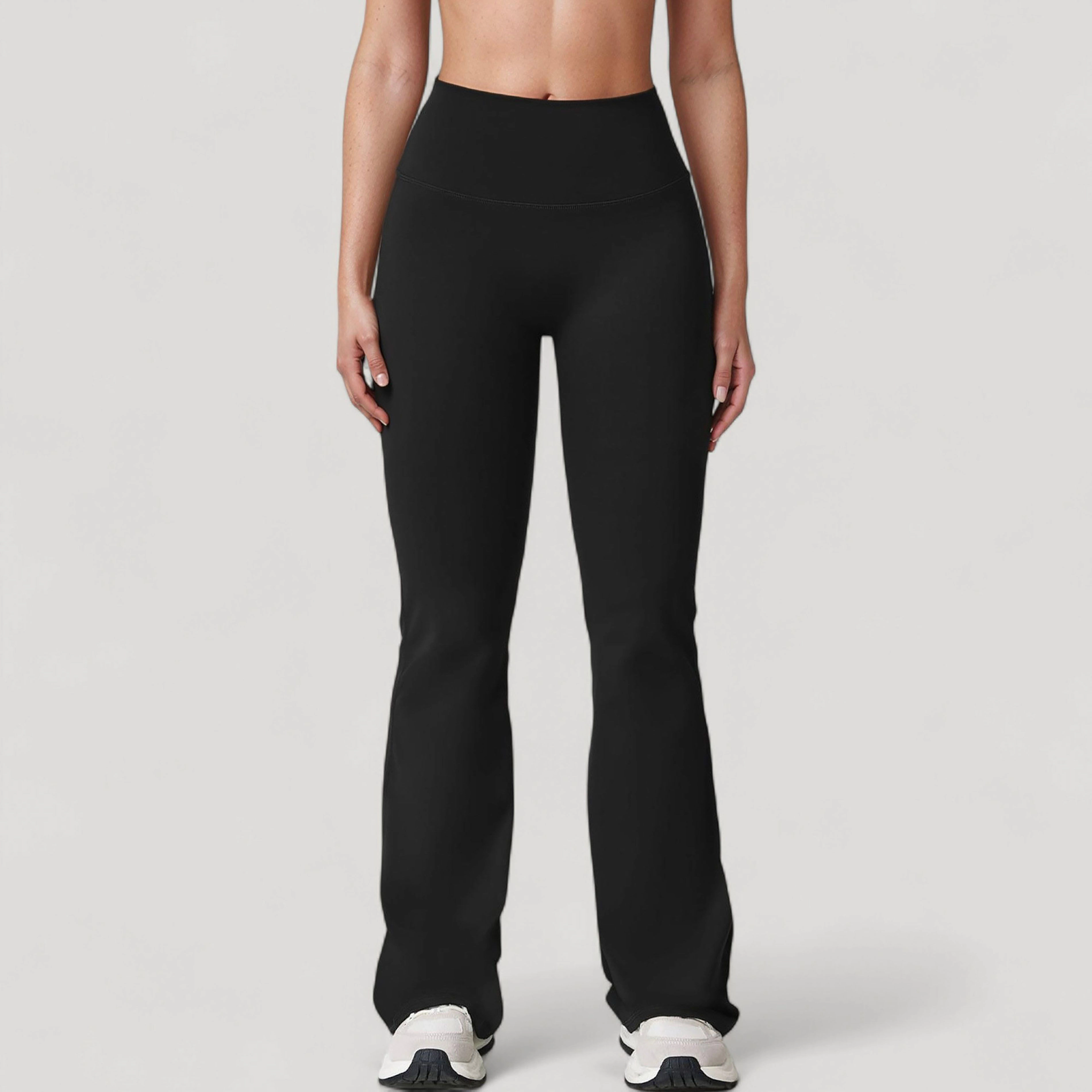 Anna-Kaci Active Women's High Waist Flared Leg Stretch Pants Smooth Fabric Seamless Waistband Lounge Bottoms