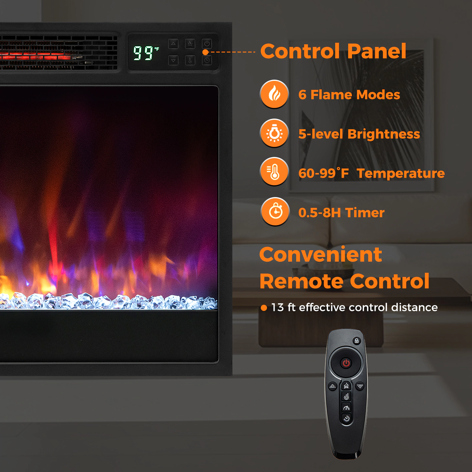 SlickBlue Infrared Electric Fireplace Heater, 5120 BTU 1500W, 6 Flame Color