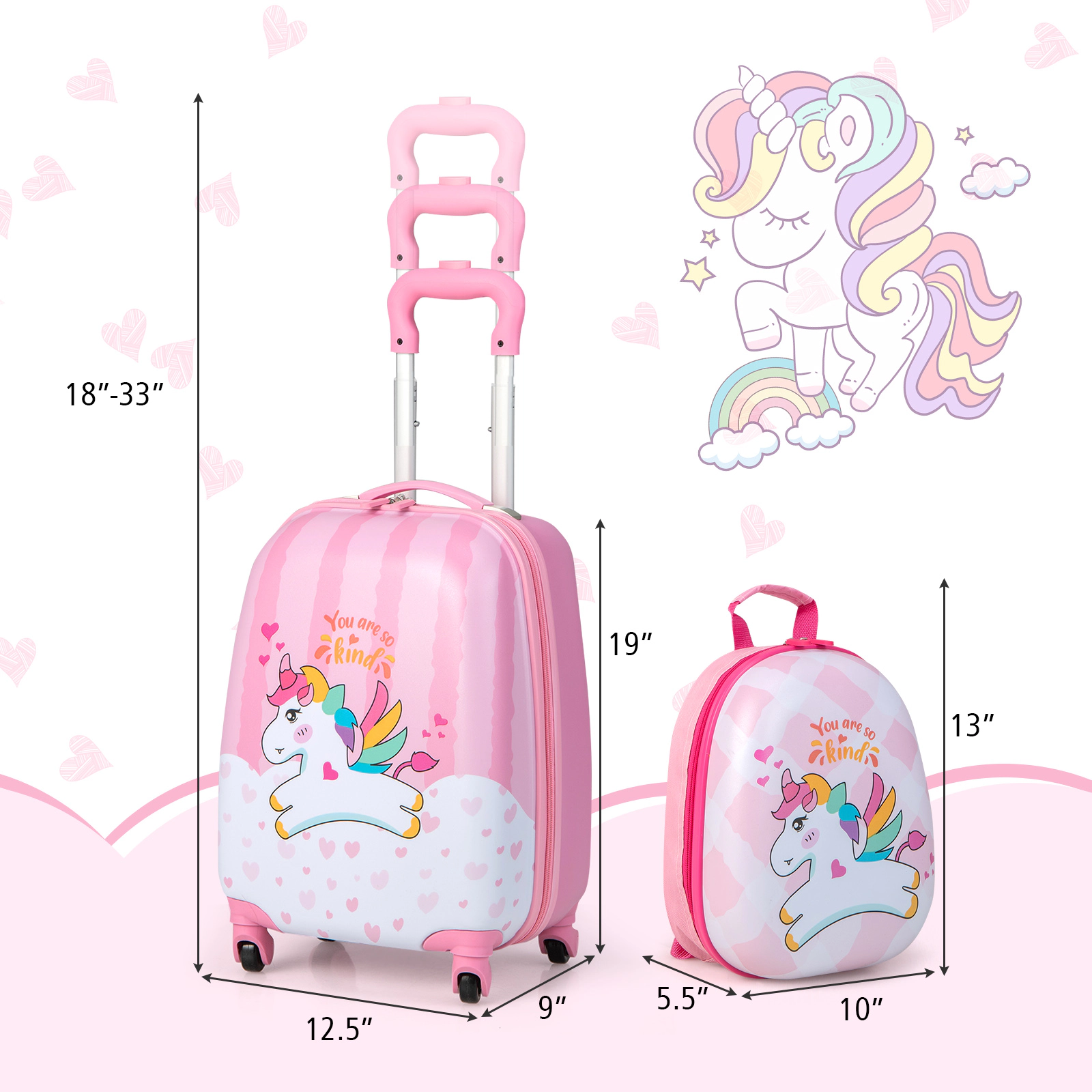 SUGIFT 2-Piece Kids Luggage Set with 18-in Rolling Suitcase 13-in Backpack and 3-Level Telescoping Handle