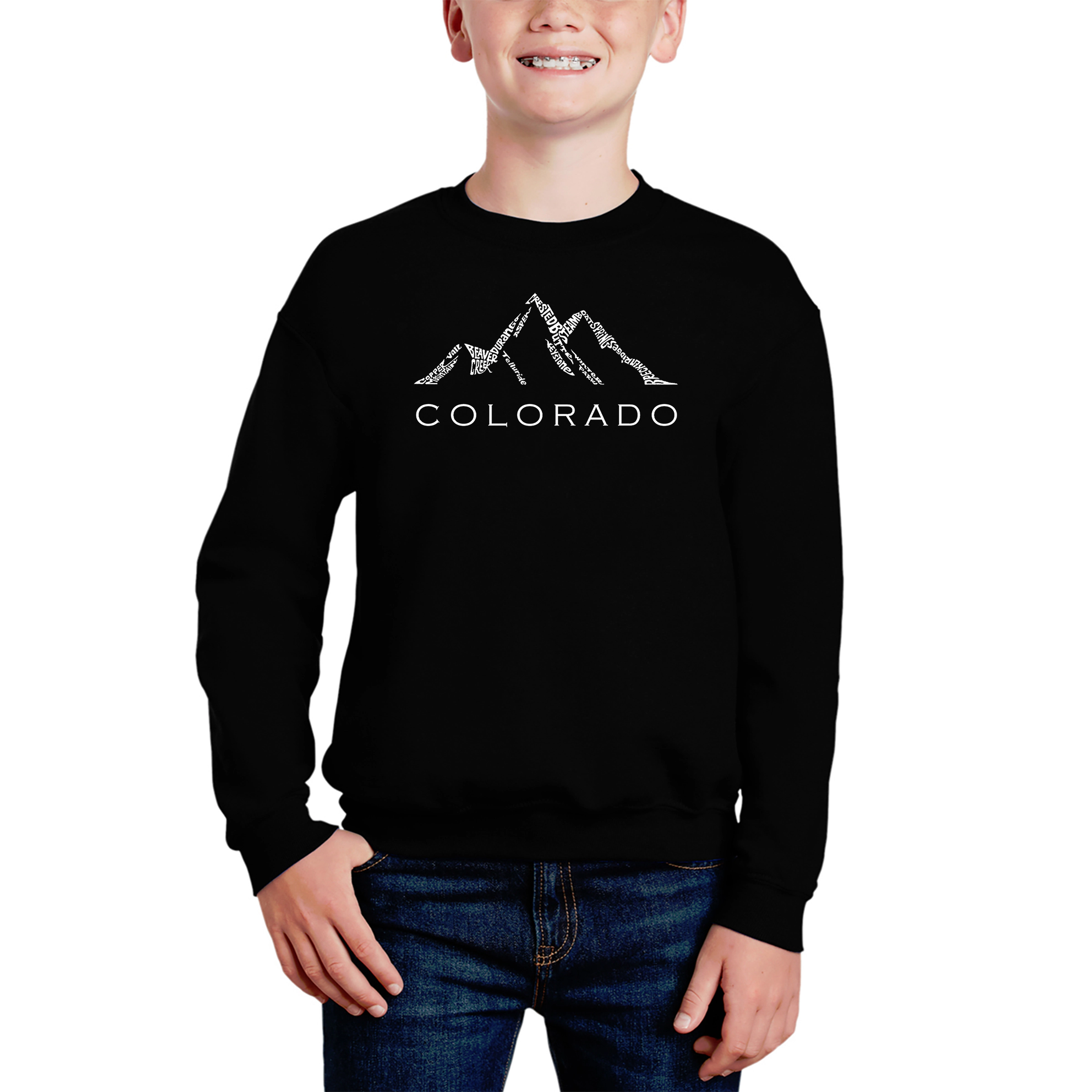 LA Pop Art Boy's Word Sweatshirt - Colorado Ski Towns