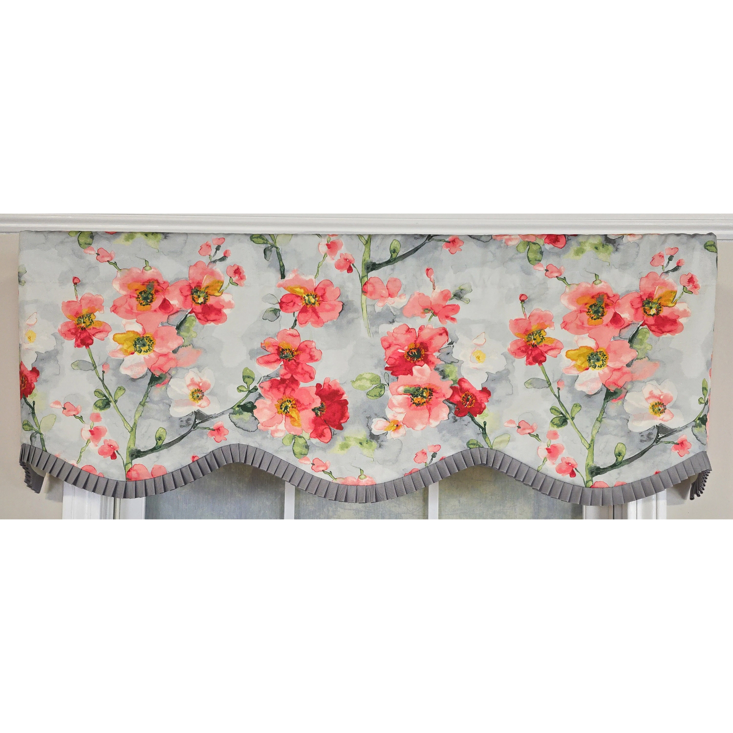 RLF Home 100% Cotton Prosperity Provance  Fully lined Windows Rod Pocket Valance 50" x 15"  Gray