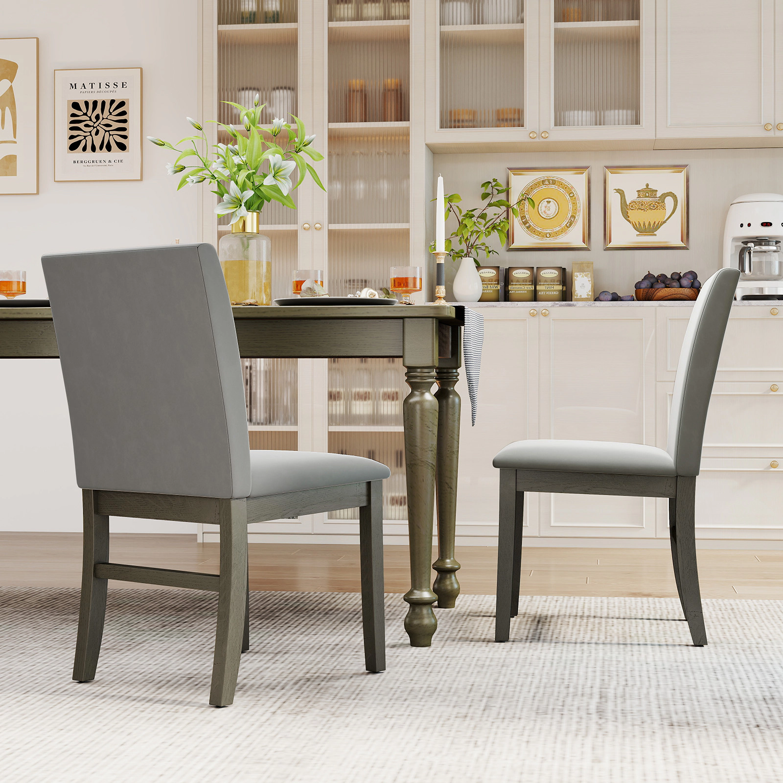 LJG Upholstered Dining Chairs Set of 2 with Rubber Wood Legs and High Back