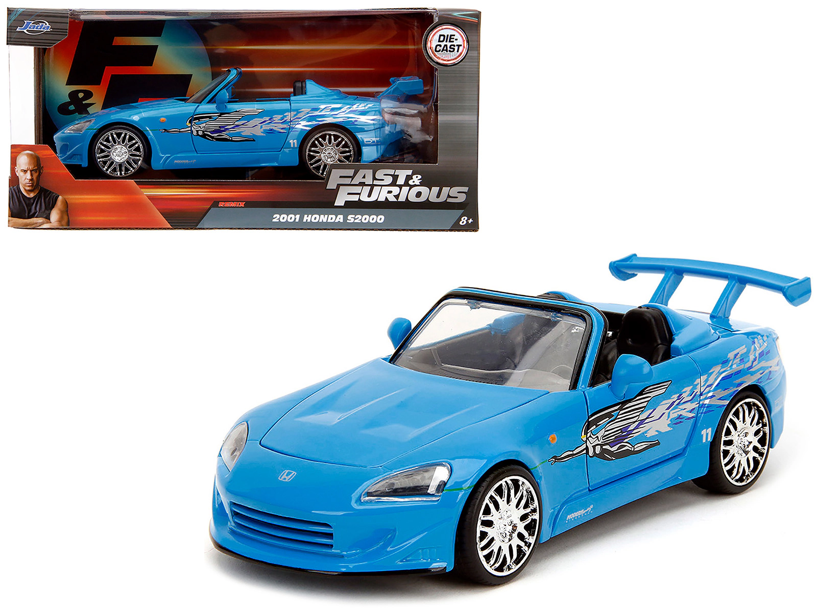 Jada 2001 Honda S2000 Convertible Blue with Graphics "Fast & Furious Remix" Series 1/24 Diecast Model Car by Jada